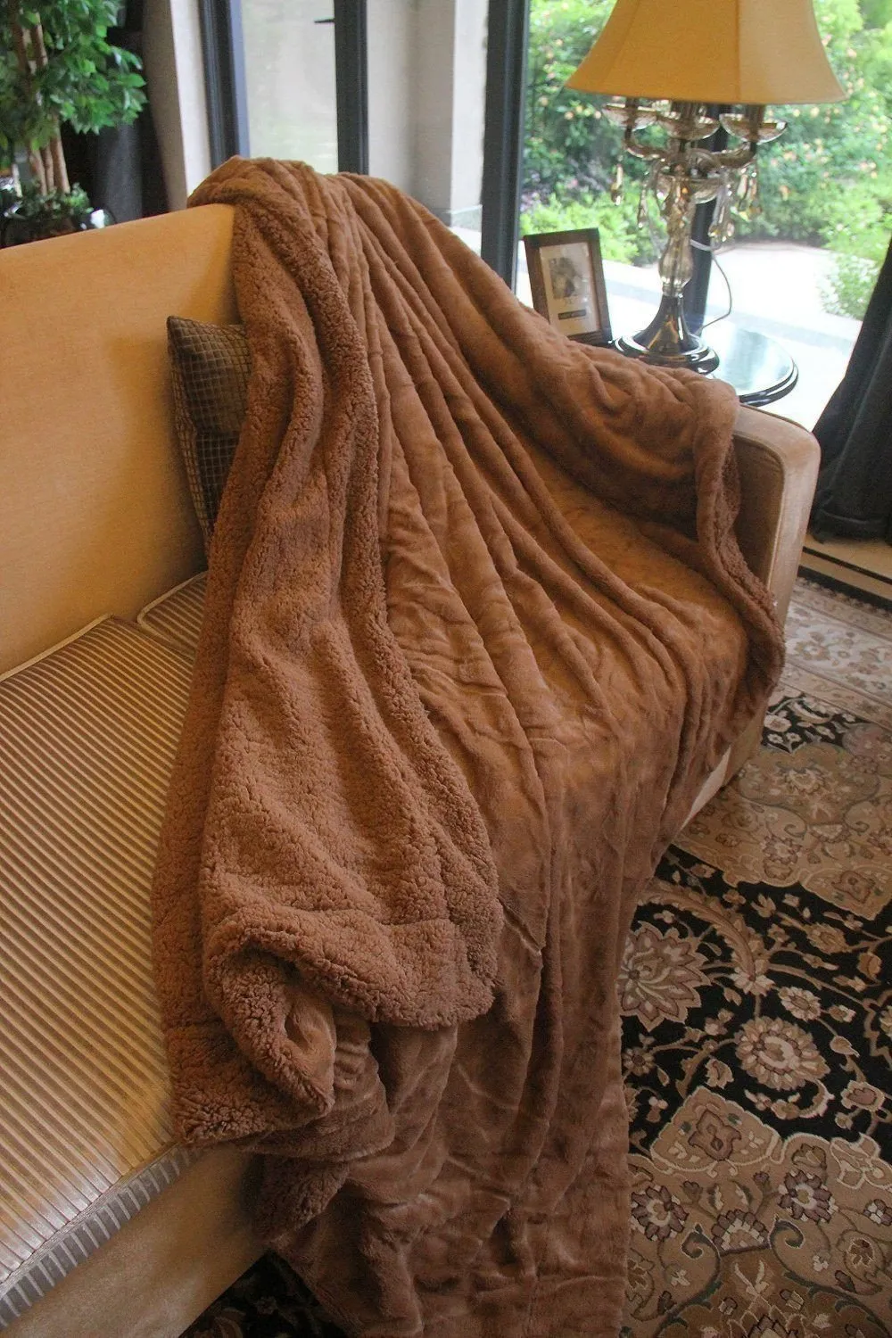 Luxury Solid Cinnamon Mocha Brown Wooded River Faux Fur with Sherpa Backside Soft Warm Fleece Throw Blanket