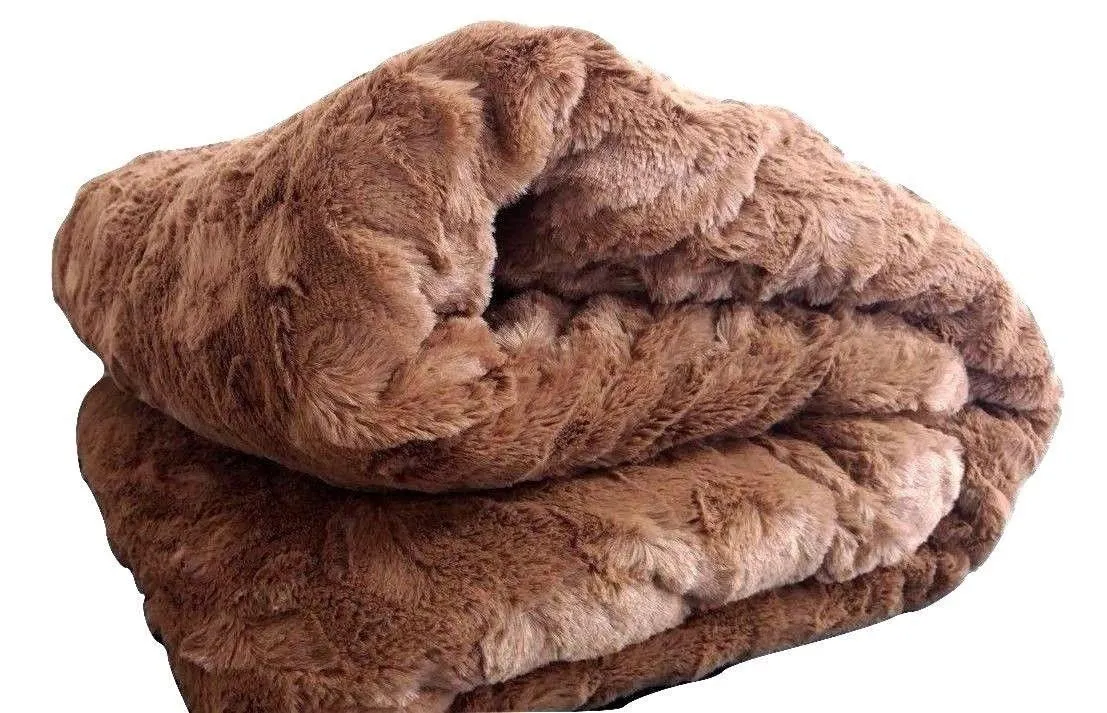 Luxury Solid Cinnamon Mocha Brown Wooded River Faux Fur with Sherpa Backside Soft Warm Fleece Throw Blanket
