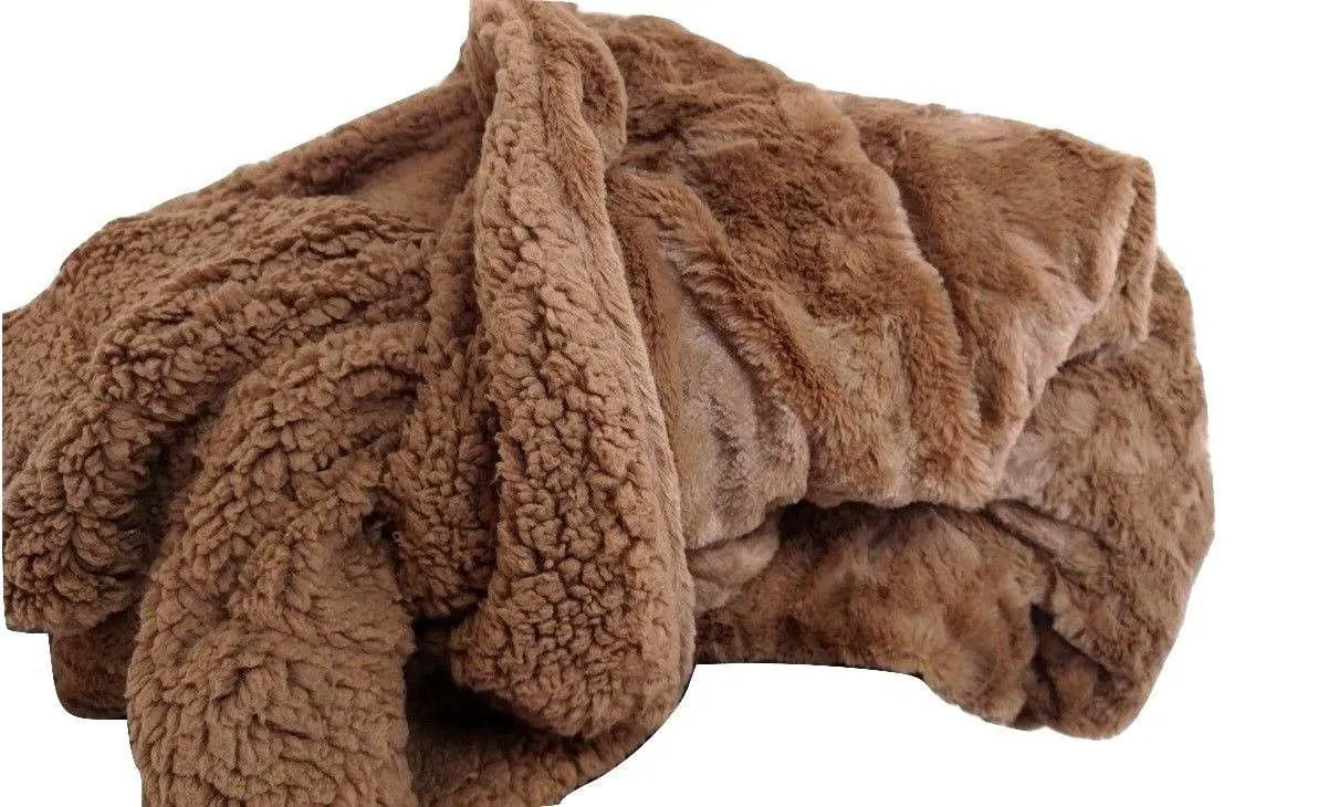 Luxury Solid Cinnamon Mocha Brown Wooded River Faux Fur with Sherpa Backside Soft Warm Fleece Throw Blanket
