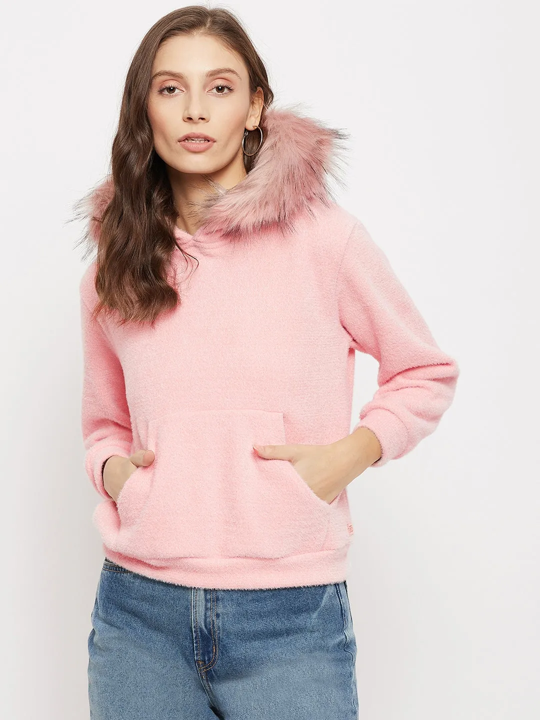 Madame Faux Fur Hood Pink Sweatshirt