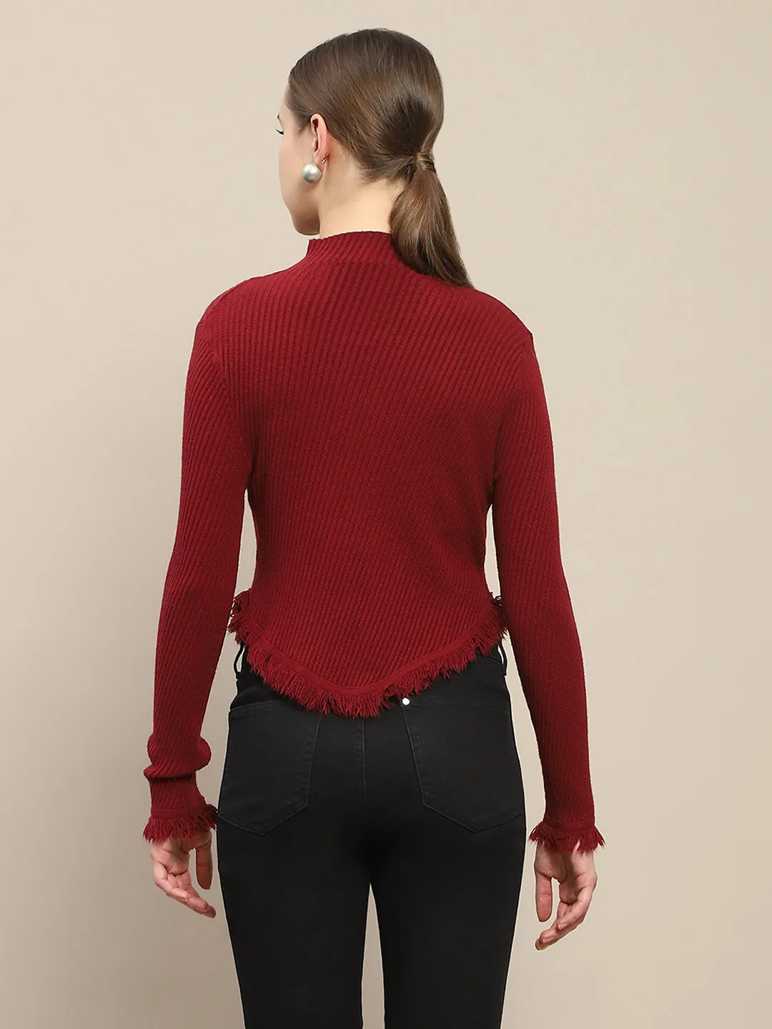 Madame Fur Cuffs and Hem Wine Red Sweater
