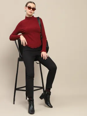 Madame Fur Cuffs and Hem Wine Red Sweater