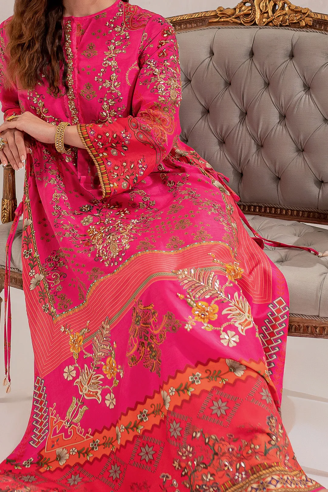 Maria B Pakistani Eid Dress in Raw Silk Kameez Trouser Style