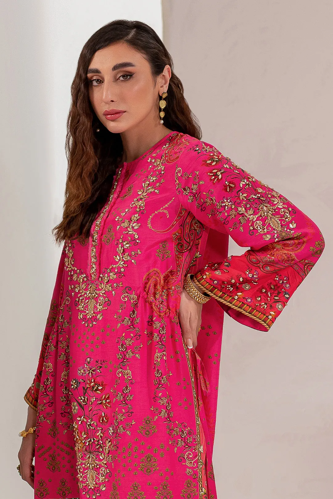 Maria B Pakistani Eid Dress in Raw Silk Kameez Trouser Style