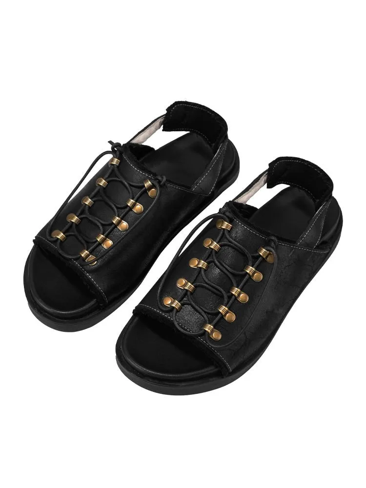 Men Platform Sandals Summer Casual Leather Beach Shoes