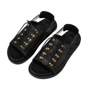 Men Platform Sandals Summer Casual Leather Beach Shoes