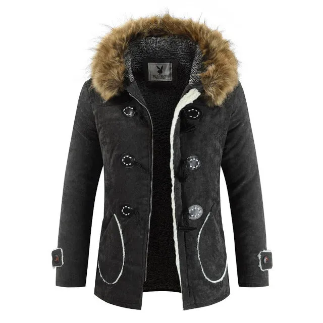 Men's Hooded Fur Collar Jacket Up To 3XL
