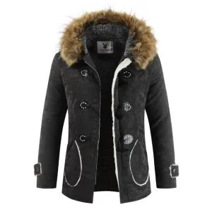 Men's Hooded Fur Collar Jacket Up To 3XL