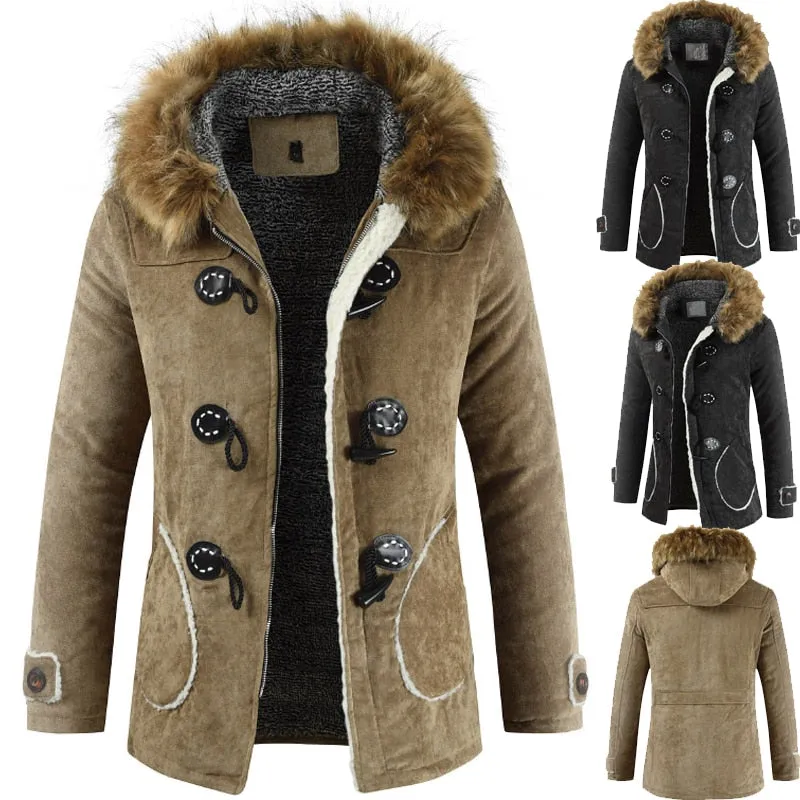 Men's Hooded Fur Collar Jacket Up To 3XL