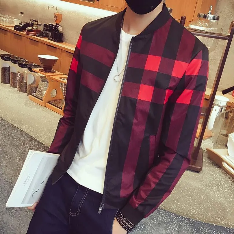 Men's Plaid Casual Zip Up Jacket