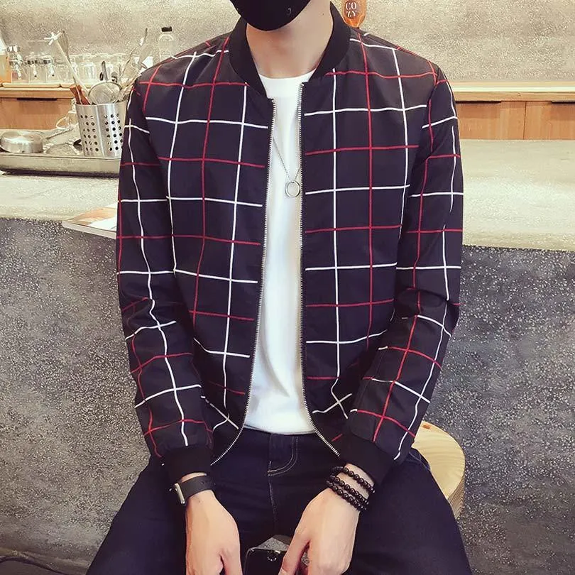 Men's Plaid Casual Zip Up Jacket