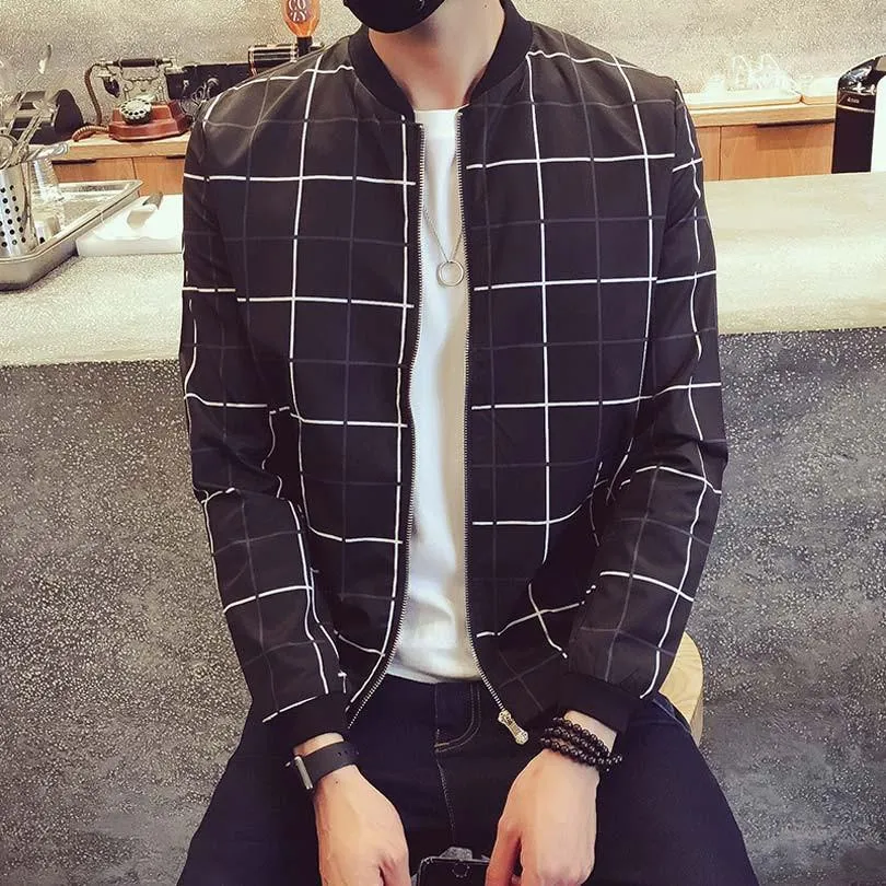 Men's Plaid Casual Zip Up Jacket