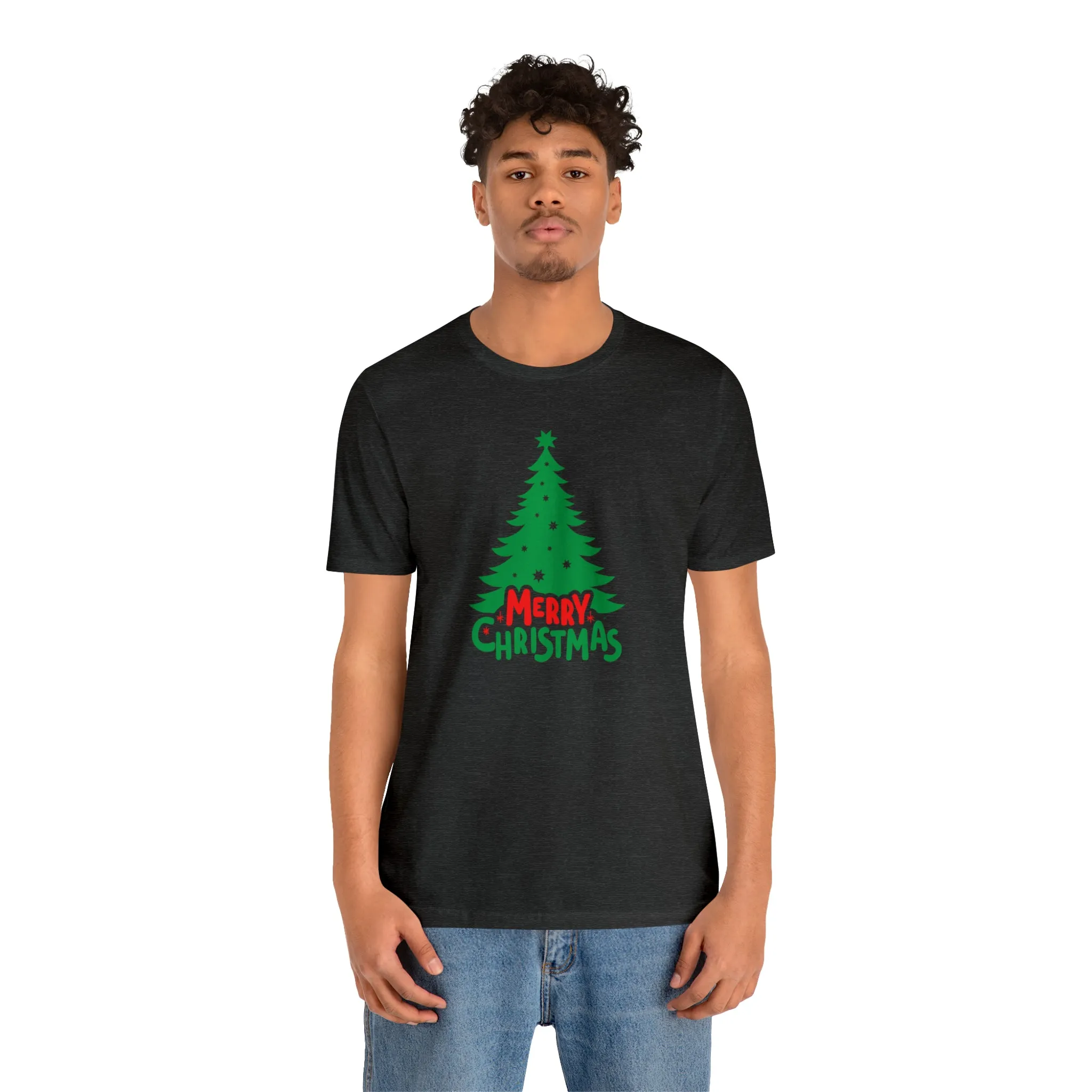 Merry Christmas Green Tree T-Shirt | Festive XMas Tee |  Bella Canvas 3001 Unisex | Happy Holidays Short Sleeve T-shirt