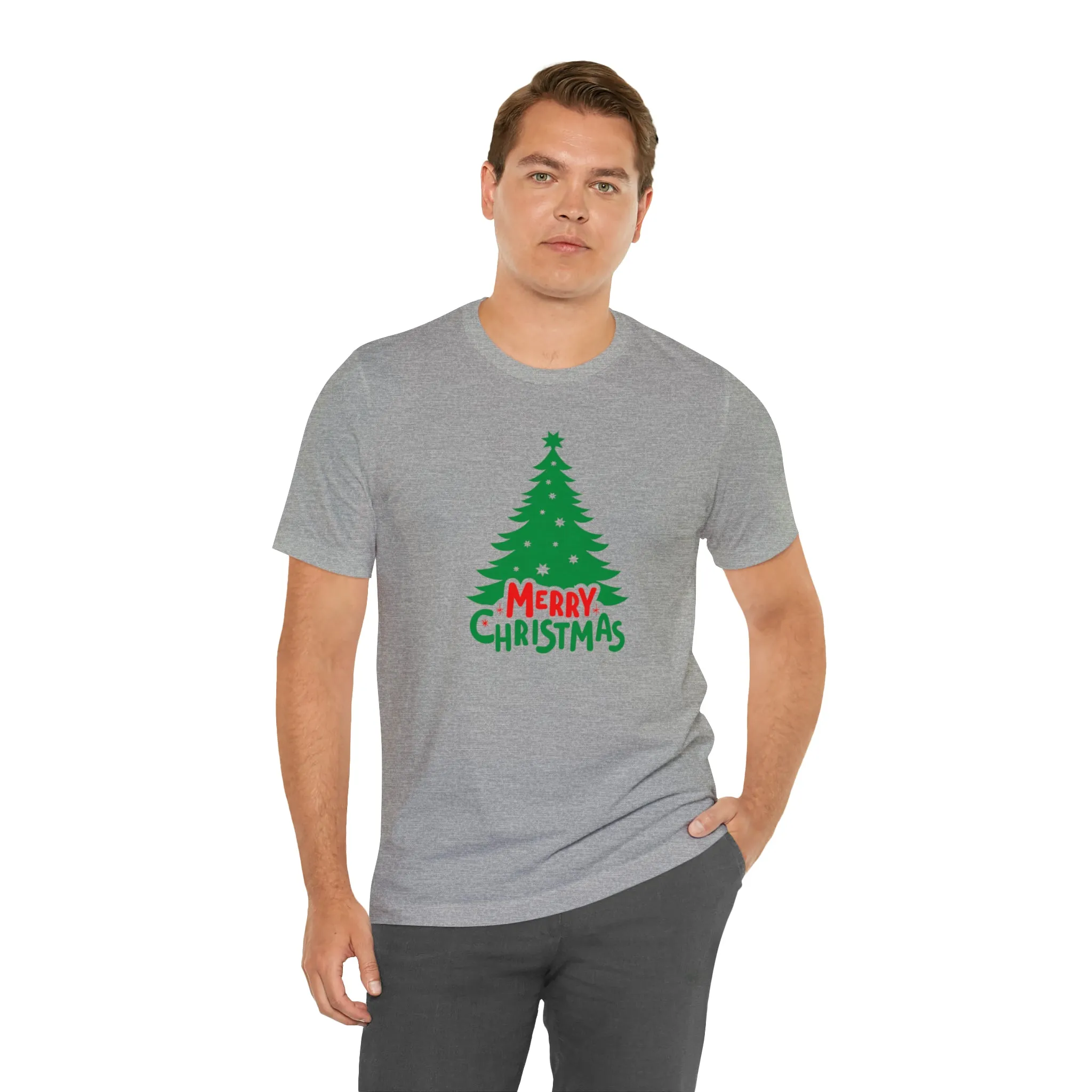 Merry Christmas Green Tree T-Shirt | Festive XMas Tee |  Bella Canvas 3001 Unisex | Happy Holidays Short Sleeve T-shirt