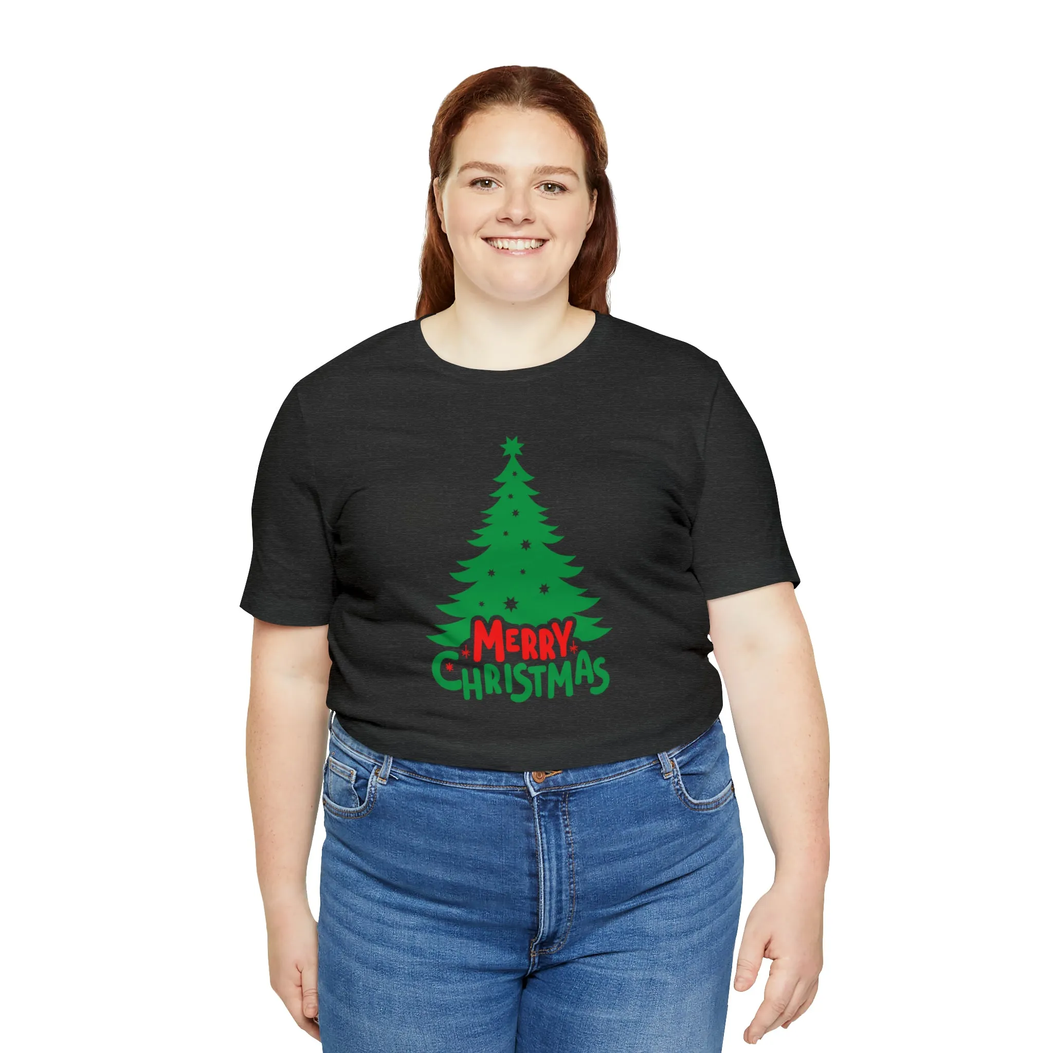 Merry Christmas Green Tree T-Shirt | Festive XMas Tee |  Bella Canvas 3001 Unisex | Happy Holidays Short Sleeve T-shirt