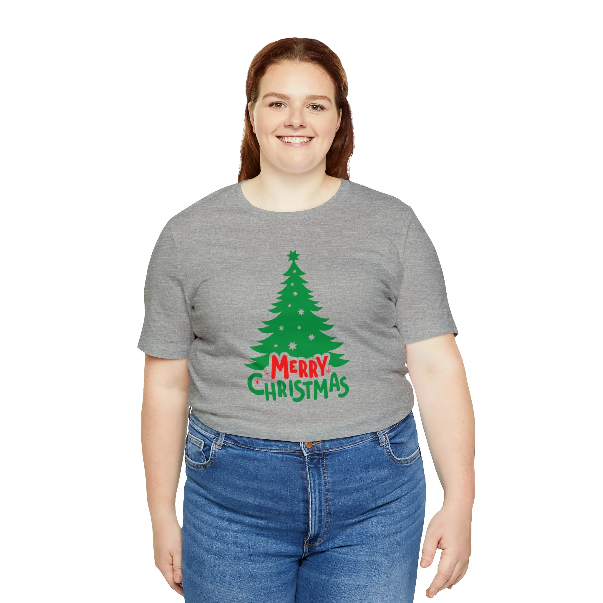 Merry Christmas Green Tree T-Shirt | Festive XMas Tee |  Bella Canvas 3001 Unisex | Happy Holidays Short Sleeve T-shirt