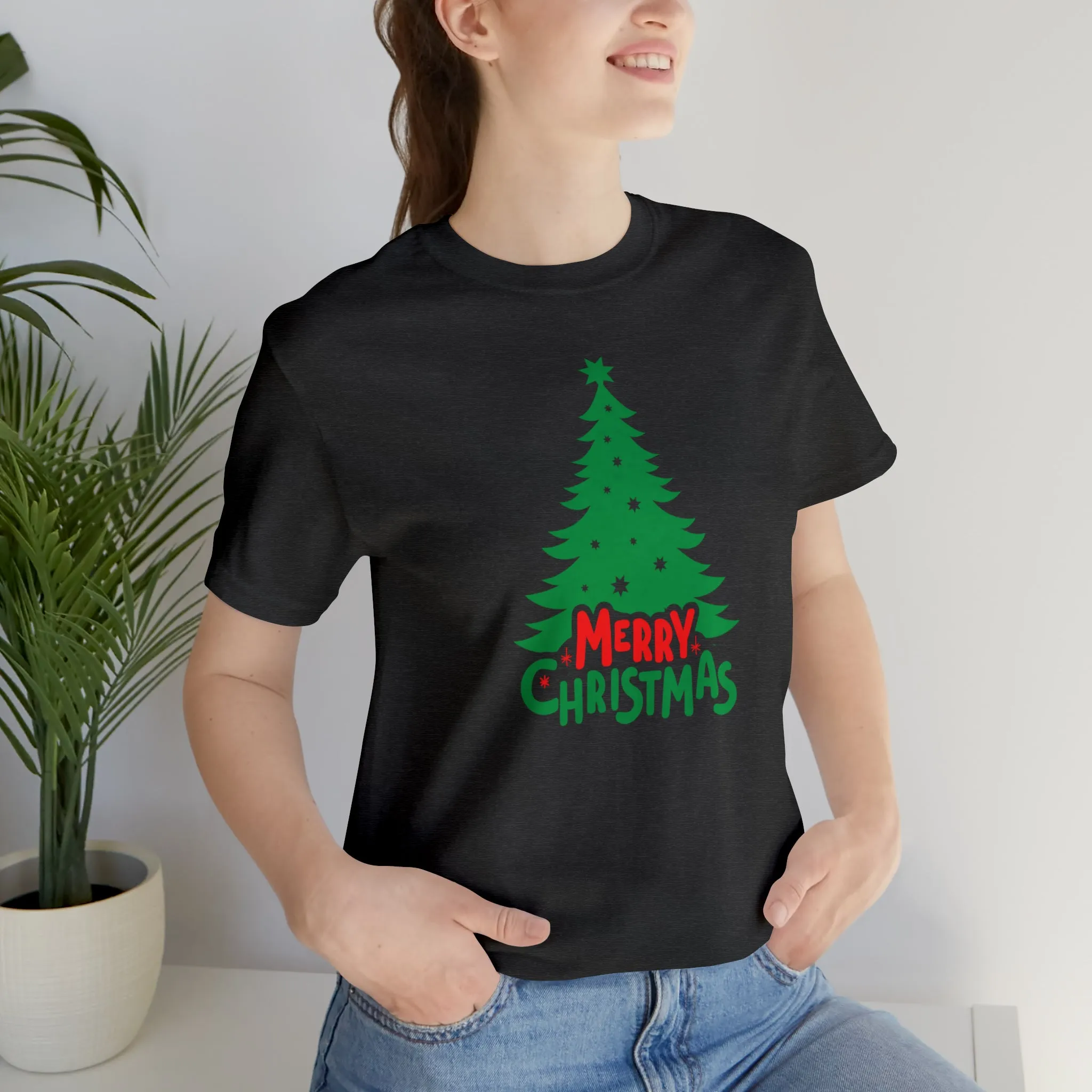 Merry Christmas Green Tree T-Shirt | Festive XMas Tee |  Bella Canvas 3001 Unisex | Happy Holidays Short Sleeve T-shirt