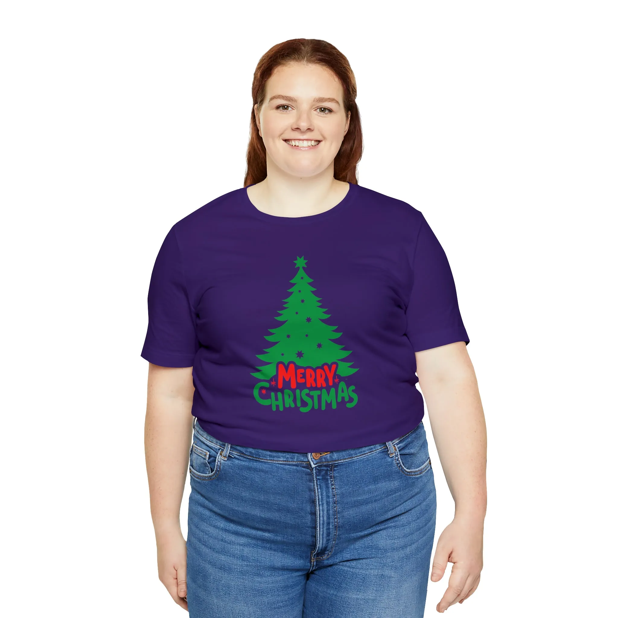 Merry Christmas Green Tree T-Shirt | Festive XMas Tee |  Bella Canvas 3001 Unisex | Happy Holidays Short Sleeve T-shirt