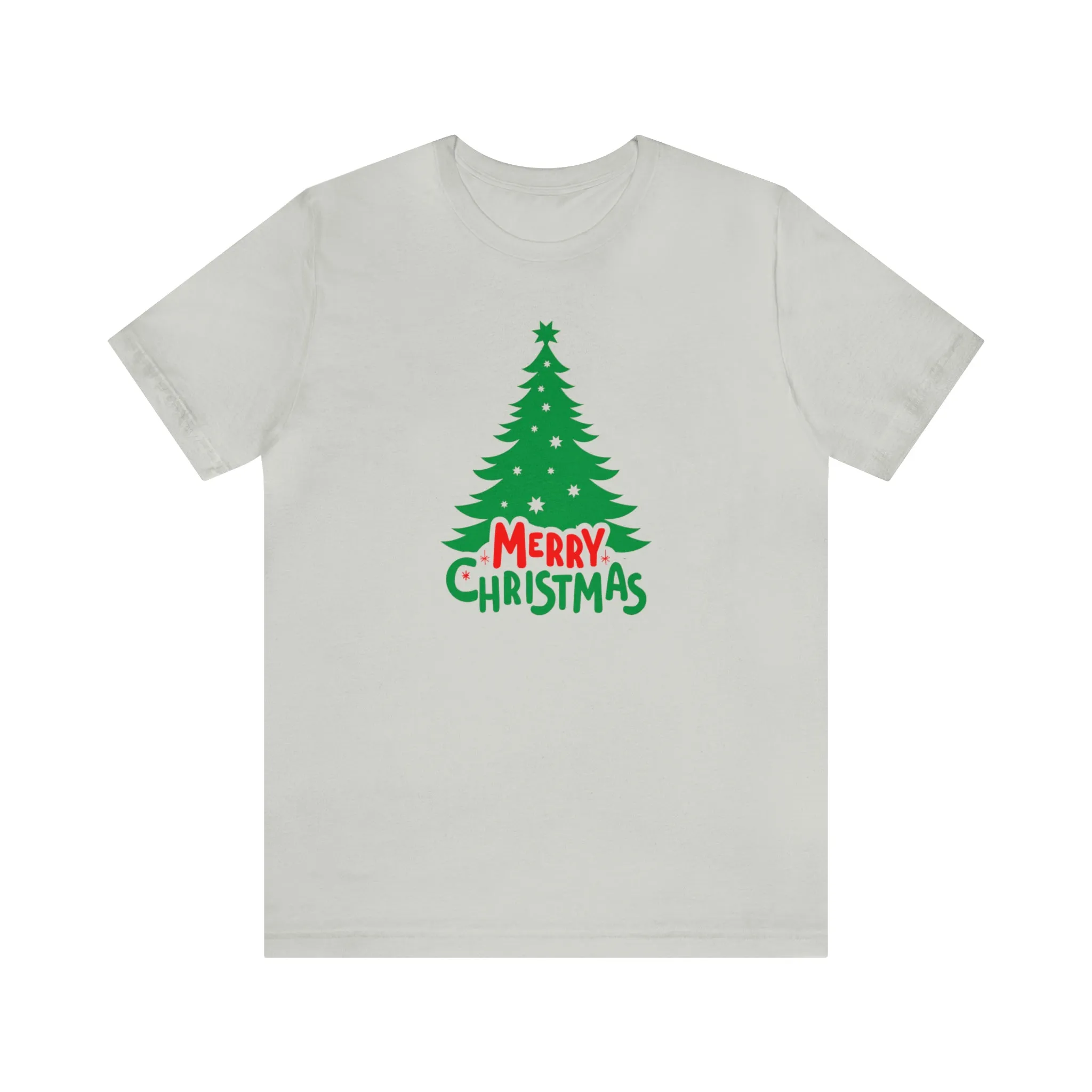 Merry Christmas Green Tree T-Shirt | Festive XMas Tee |  Bella Canvas 3001 Unisex | Happy Holidays Short Sleeve T-shirt