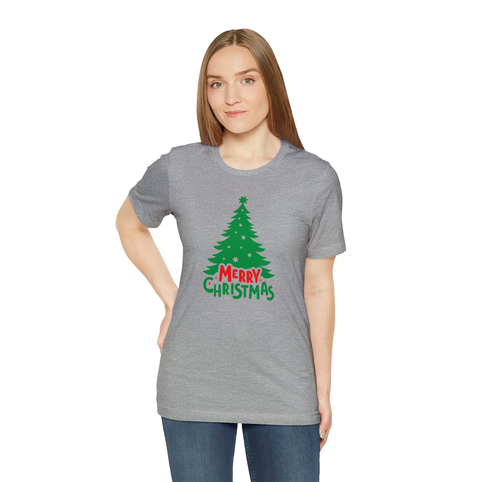 Merry Christmas Green Tree T-Shirt | Festive XMas Tee |  Bella Canvas 3001 Unisex | Happy Holidays Short Sleeve T-shirt
