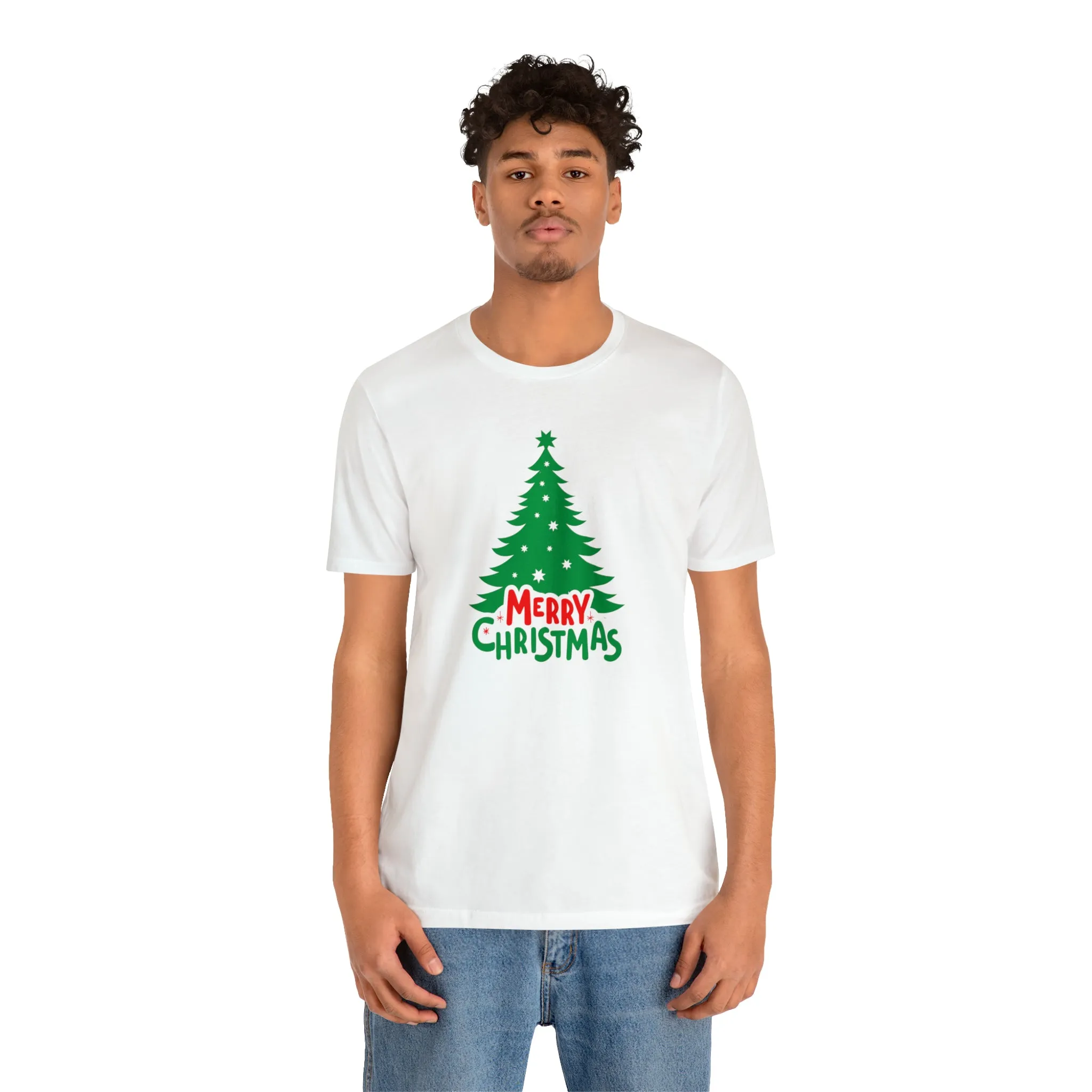 Merry Christmas Green Tree T-Shirt | Festive XMas Tee |  Bella Canvas 3001 Unisex | Happy Holidays Short Sleeve T-shirt