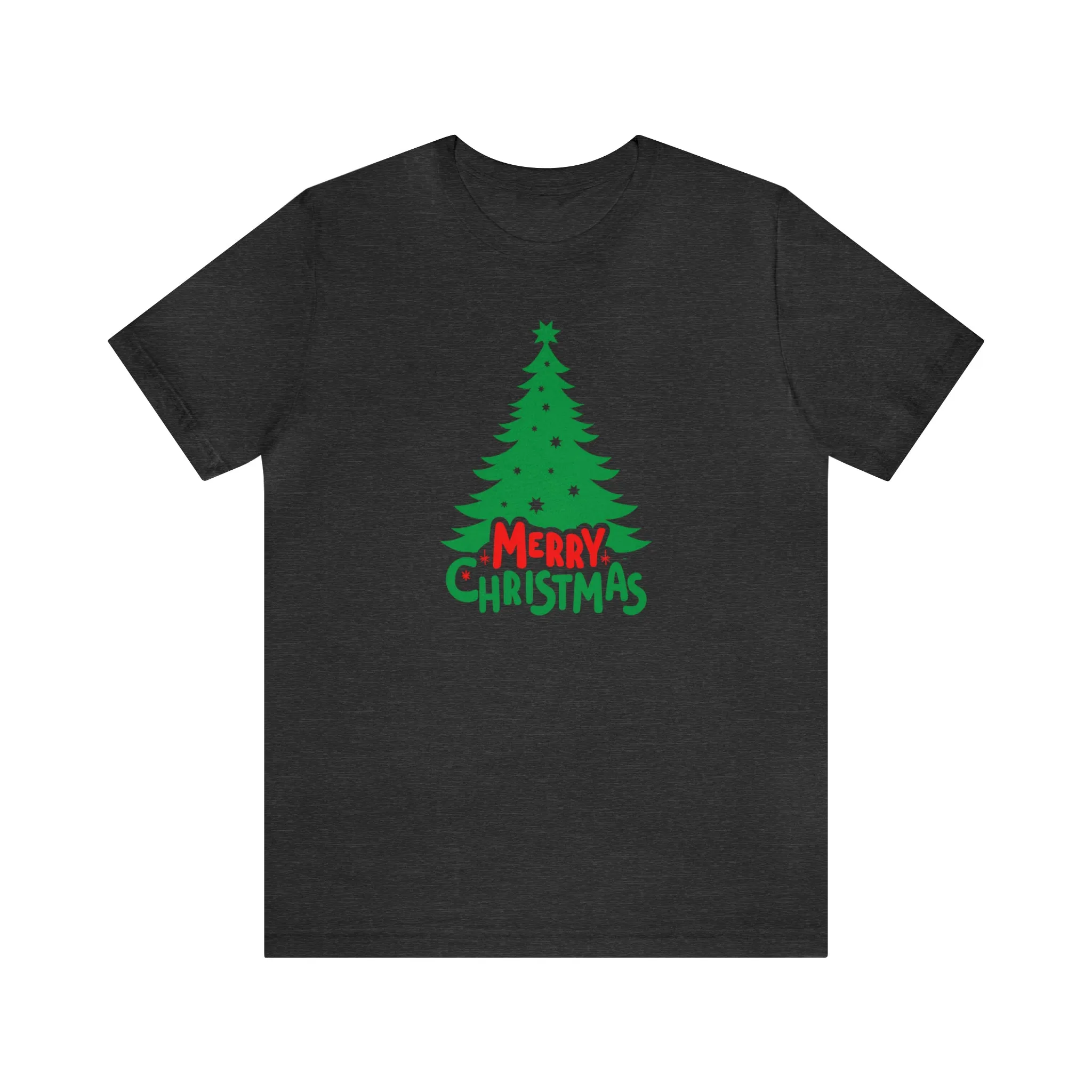 Merry Christmas Green Tree T-Shirt | Festive XMas Tee |  Bella Canvas 3001 Unisex | Happy Holidays Short Sleeve T-shirt