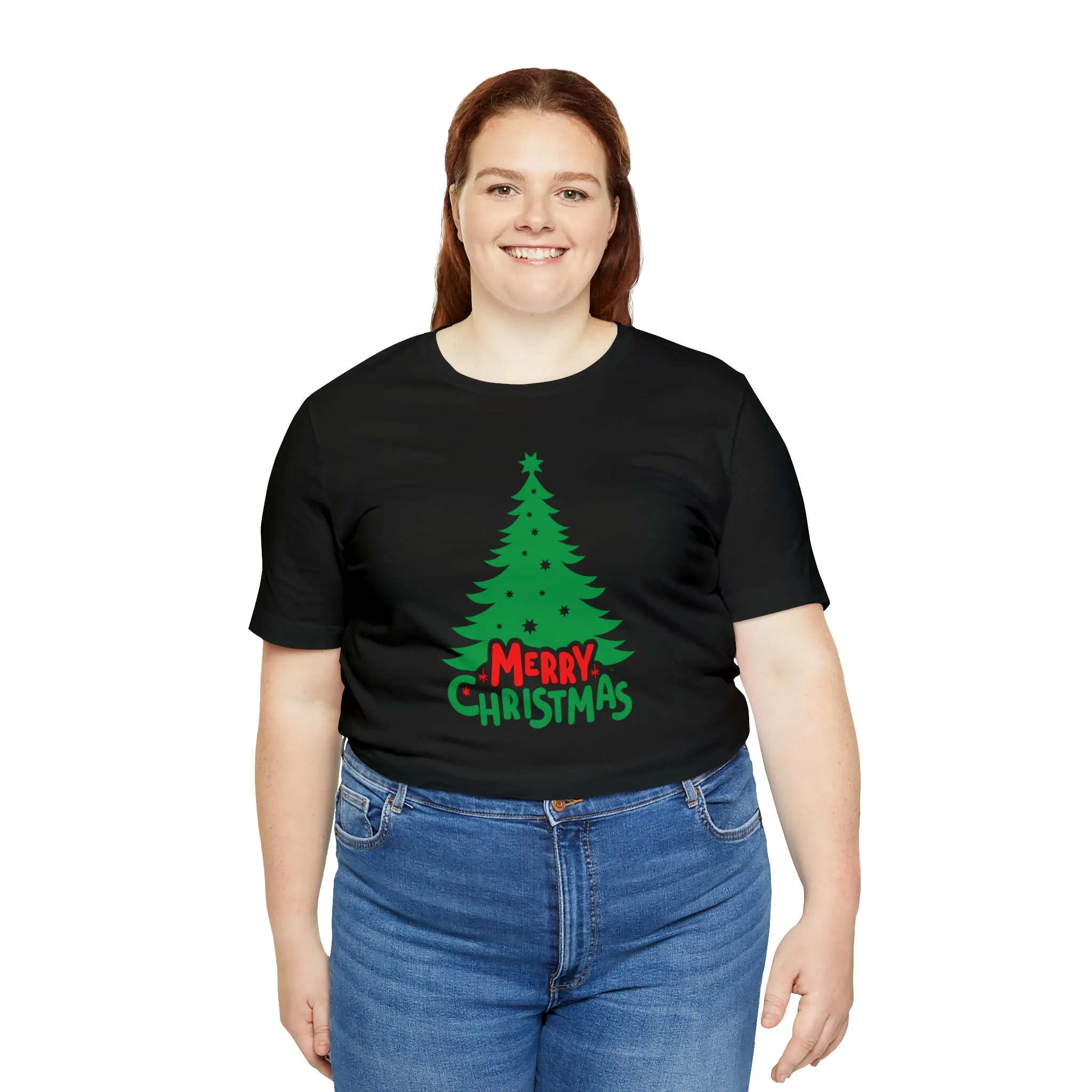 Merry Christmas Green Tree T-Shirt | Festive XMas Tee |  Bella Canvas 3001 Unisex | Happy Holidays Short Sleeve T-shirt