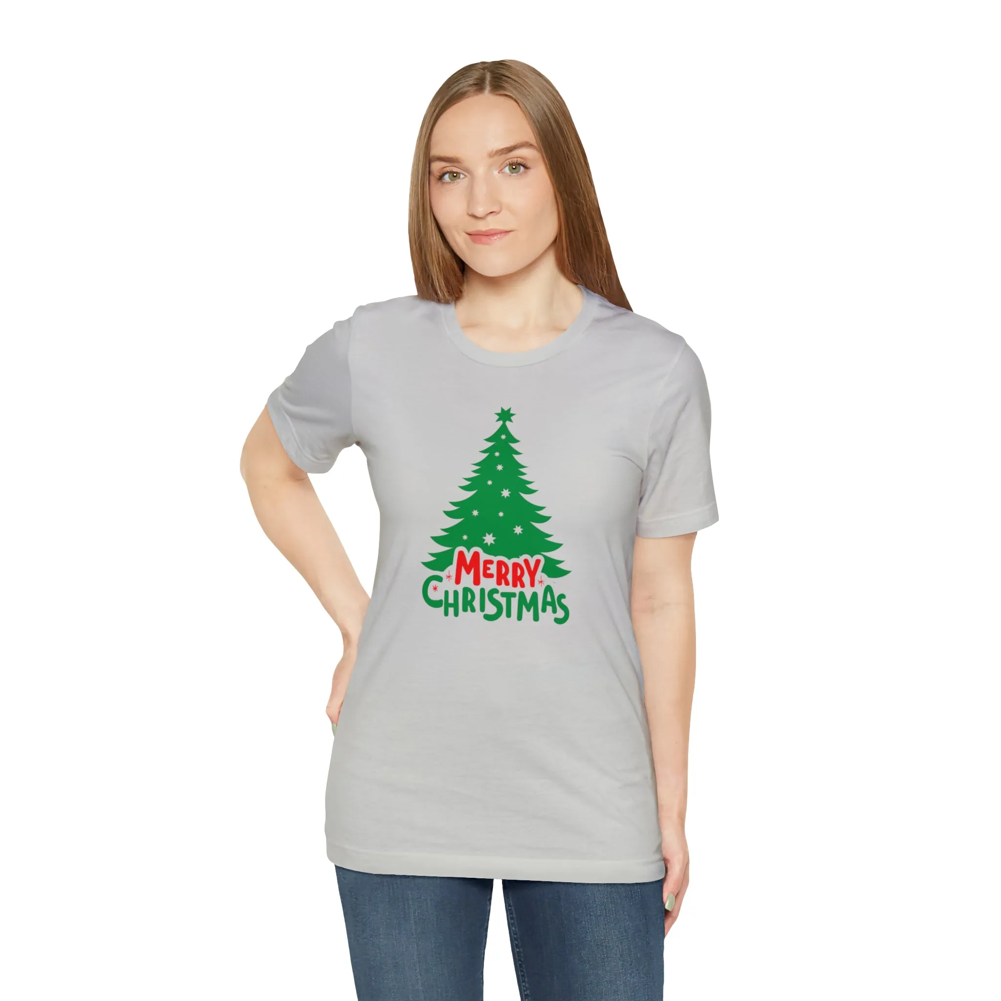 Merry Christmas Green Tree T-Shirt | Festive XMas Tee |  Bella Canvas 3001 Unisex | Happy Holidays Short Sleeve T-shirt