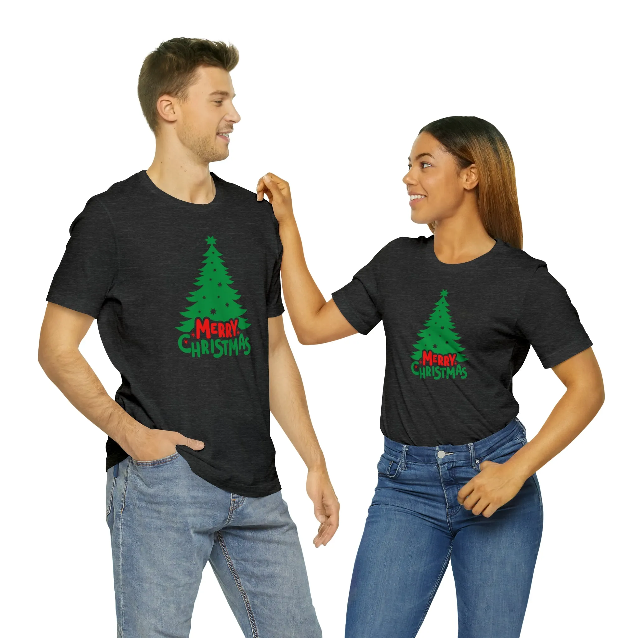 Merry Christmas Green Tree T-Shirt | Festive XMas Tee |  Bella Canvas 3001 Unisex | Happy Holidays Short Sleeve T-shirt