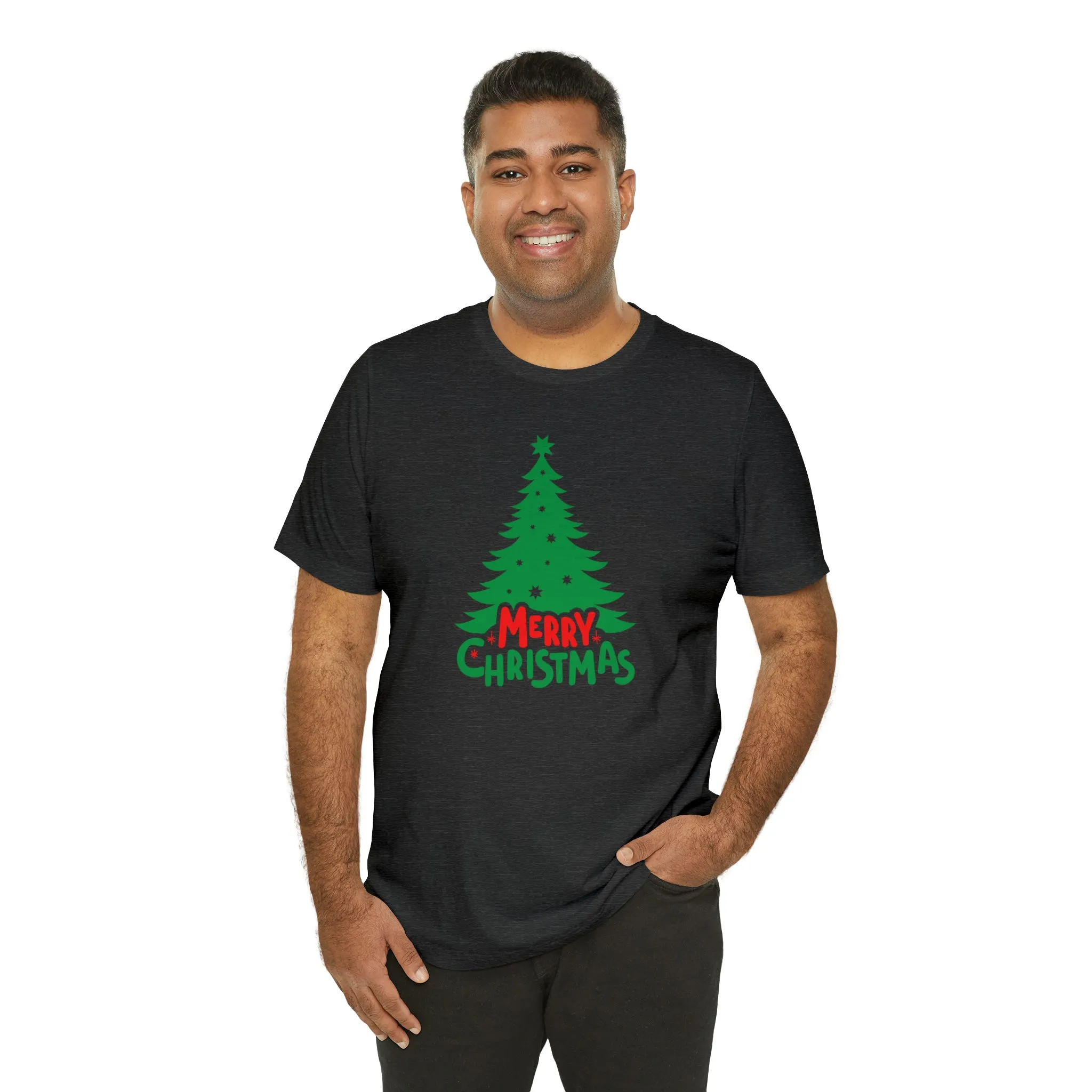 Merry Christmas Green Tree T-Shirt | Festive XMas Tee |  Bella Canvas 3001 Unisex | Happy Holidays Short Sleeve T-shirt