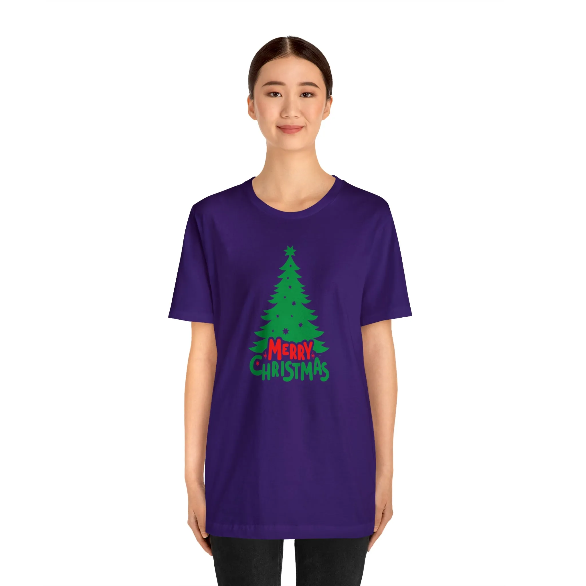 Merry Christmas Green Tree T-Shirt | Festive XMas Tee |  Bella Canvas 3001 Unisex | Happy Holidays Short Sleeve T-shirt
