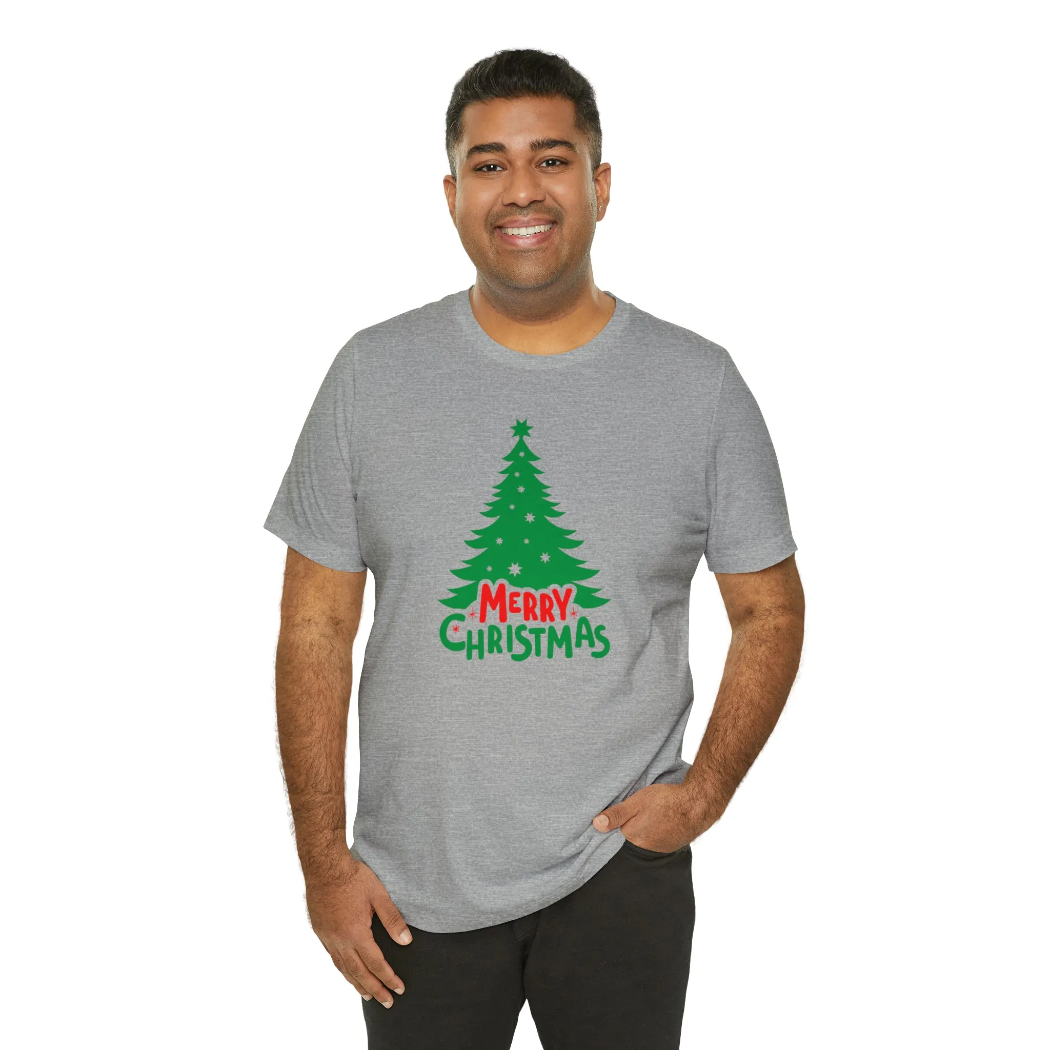 Merry Christmas Green Tree T-Shirt | Festive XMas Tee |  Bella Canvas 3001 Unisex | Happy Holidays Short Sleeve T-shirt