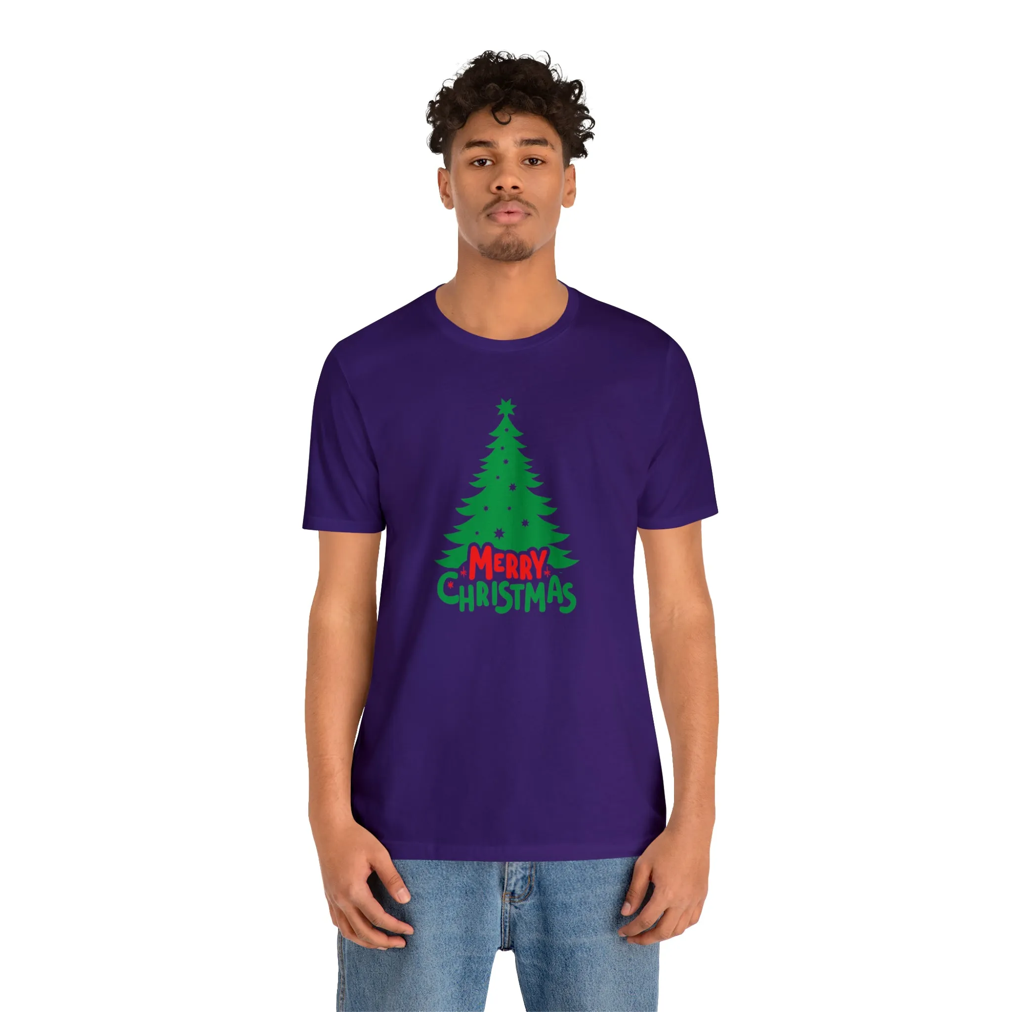Merry Christmas Green Tree T-Shirt | Festive XMas Tee |  Bella Canvas 3001 Unisex | Happy Holidays Short Sleeve T-shirt