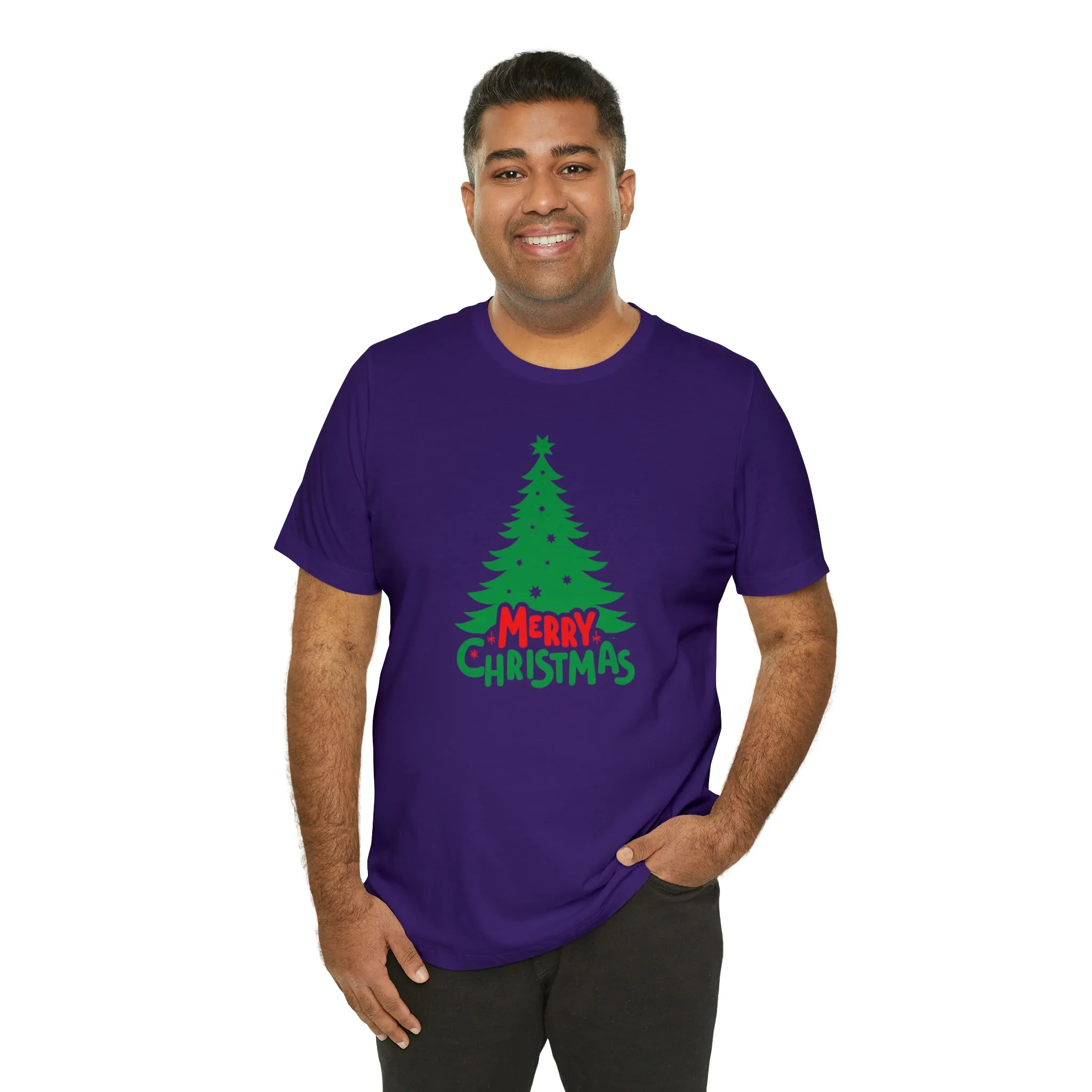 Merry Christmas Green Tree T-Shirt | Festive XMas Tee |  Bella Canvas 3001 Unisex | Happy Holidays Short Sleeve T-shirt