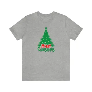 Merry Christmas Green Tree T-Shirt | Festive XMas Tee |  Bella Canvas 3001 Unisex | Happy Holidays Short Sleeve T-shirt