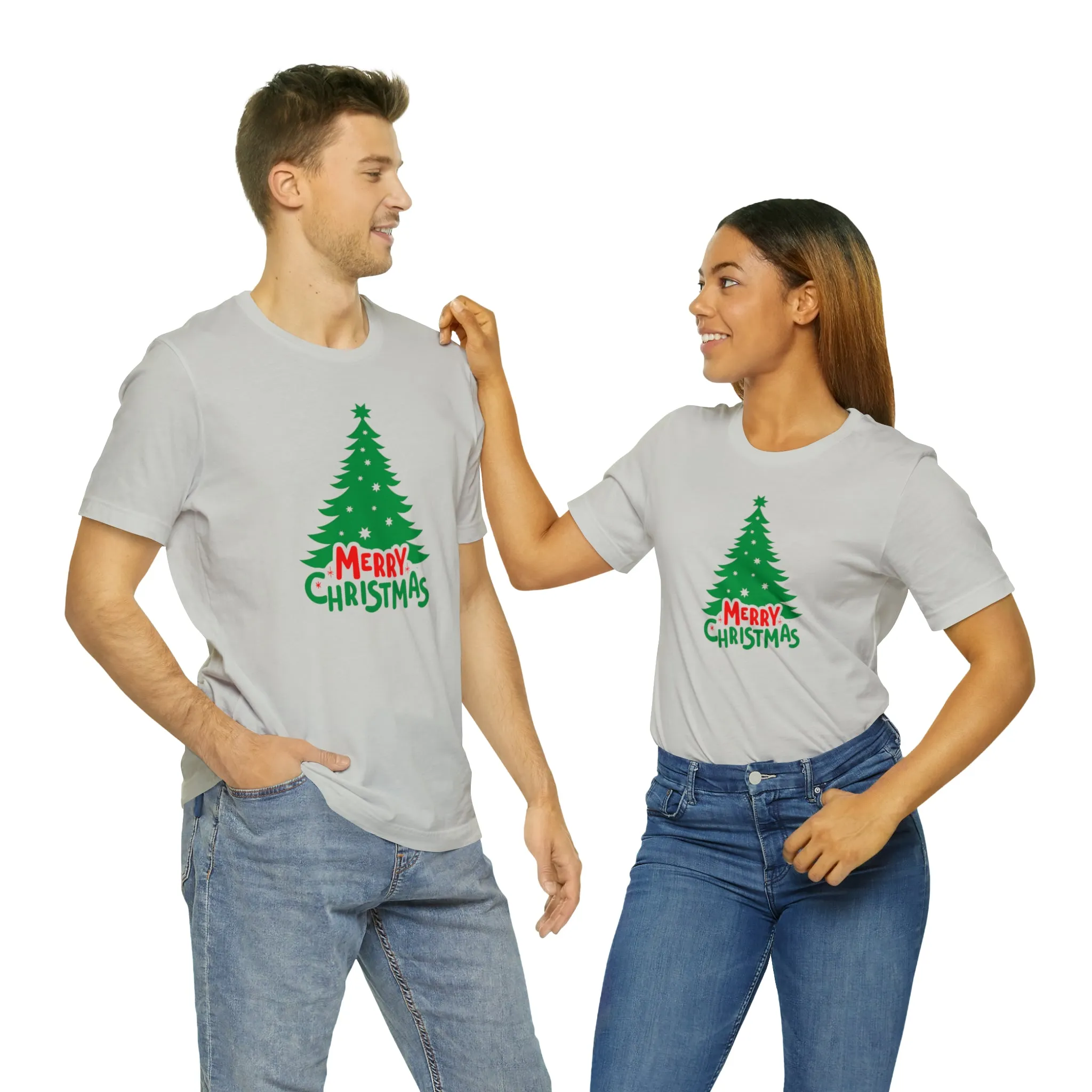 Merry Christmas Green Tree T-Shirt | Festive XMas Tee |  Bella Canvas 3001 Unisex | Happy Holidays Short Sleeve T-shirt