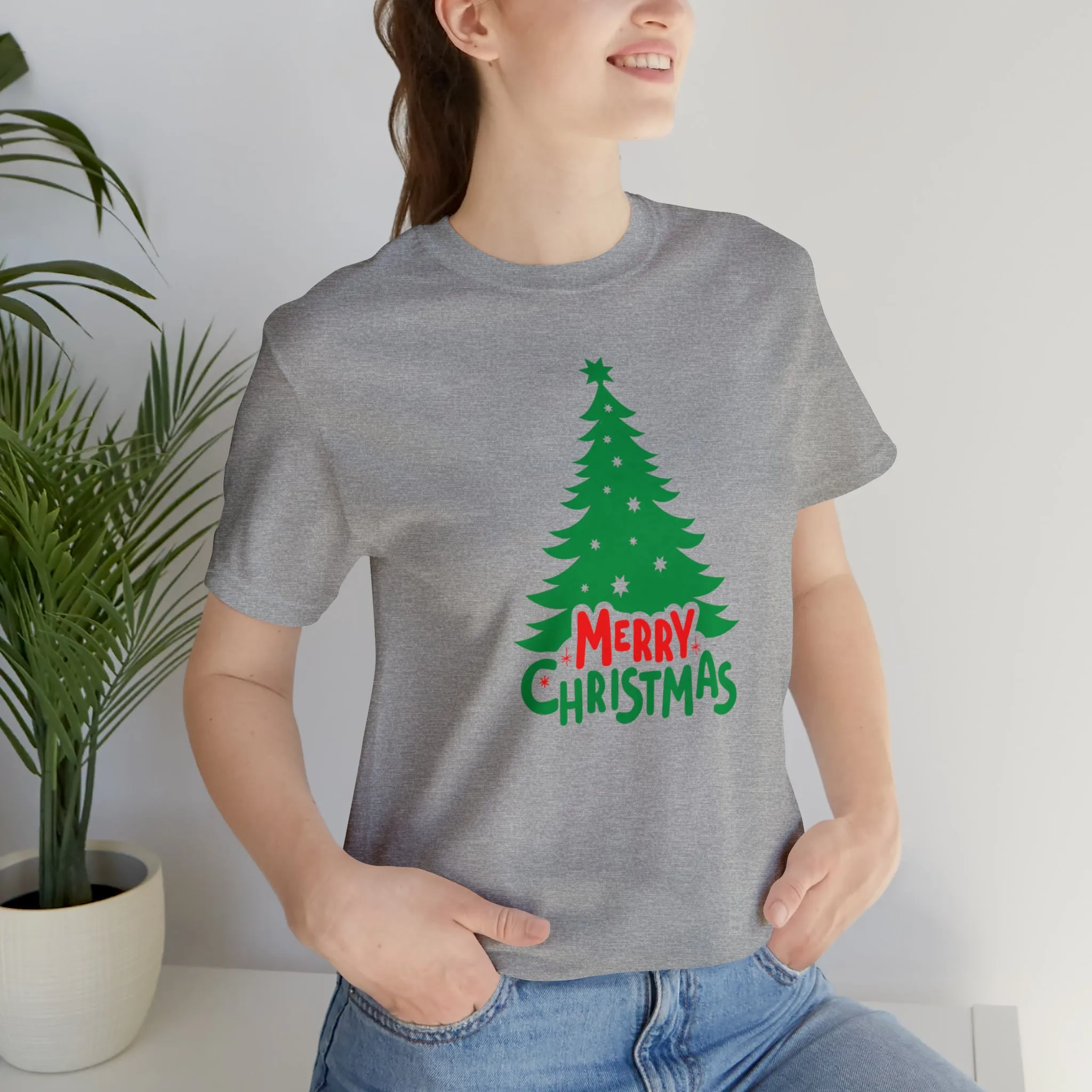 Merry Christmas Green Tree T-Shirt | Festive XMas Tee |  Bella Canvas 3001 Unisex | Happy Holidays Short Sleeve T-shirt