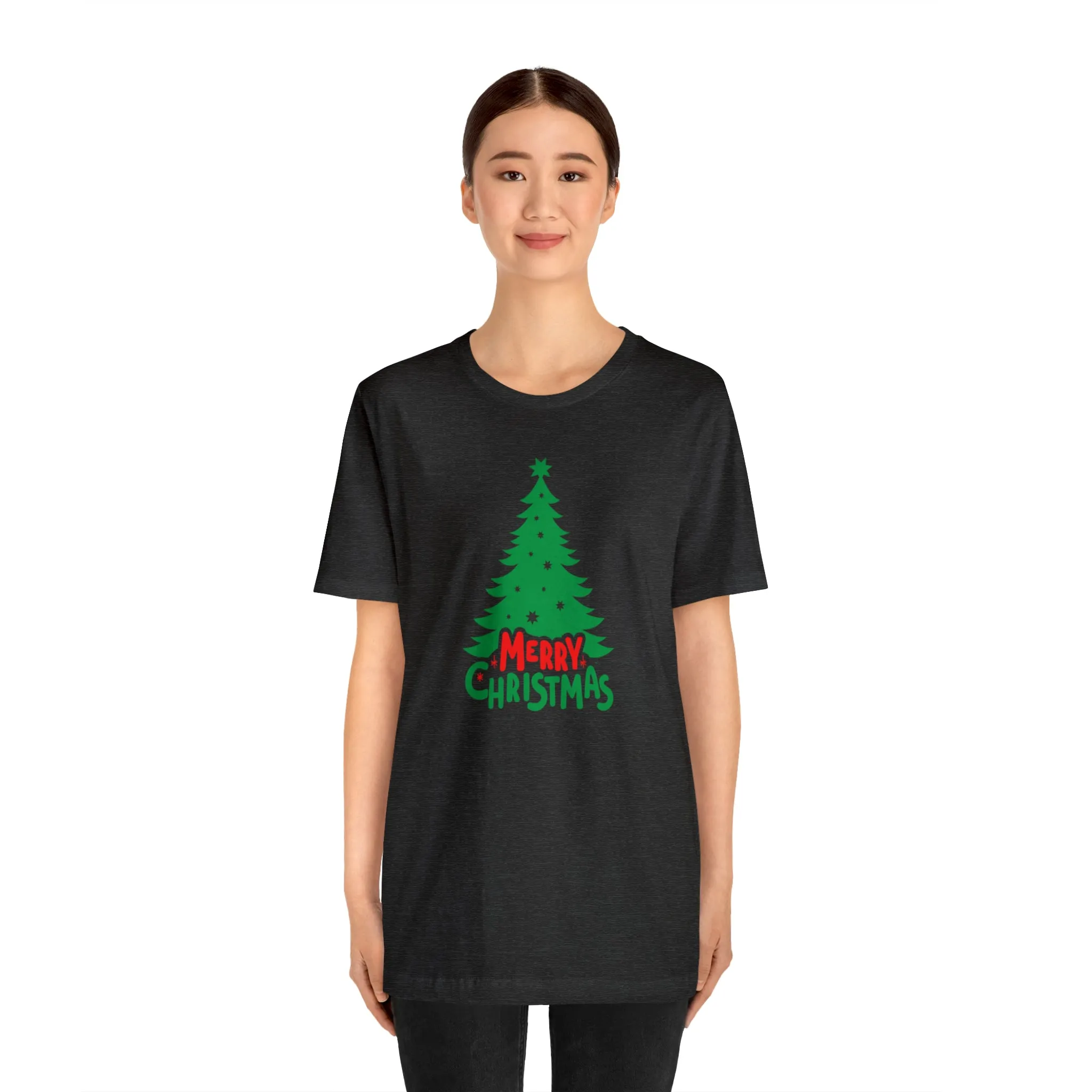 Merry Christmas Green Tree T-Shirt | Festive XMas Tee |  Bella Canvas 3001 Unisex | Happy Holidays Short Sleeve T-shirt
