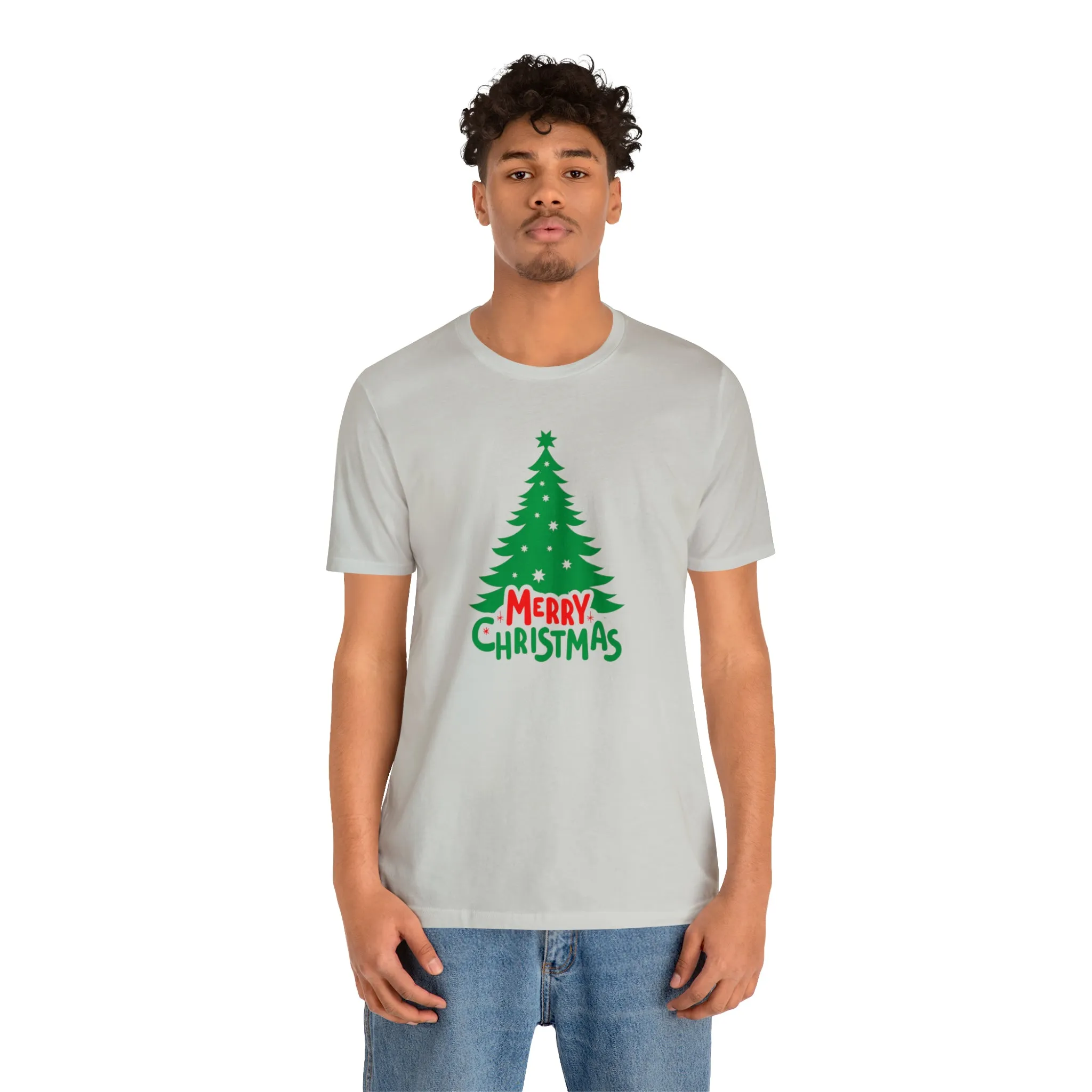 Merry Christmas Green Tree T-Shirt | Festive XMas Tee |  Bella Canvas 3001 Unisex | Happy Holidays Short Sleeve T-shirt