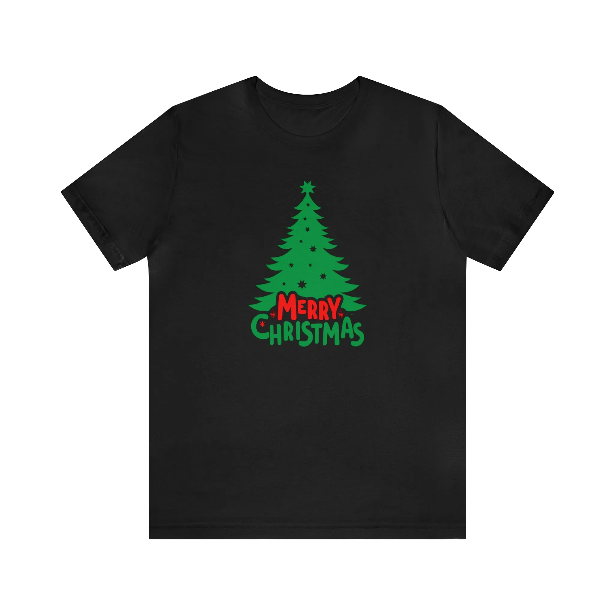 Merry Christmas Green Tree T-Shirt | Festive XMas Tee |  Bella Canvas 3001 Unisex | Happy Holidays Short Sleeve T-shirt