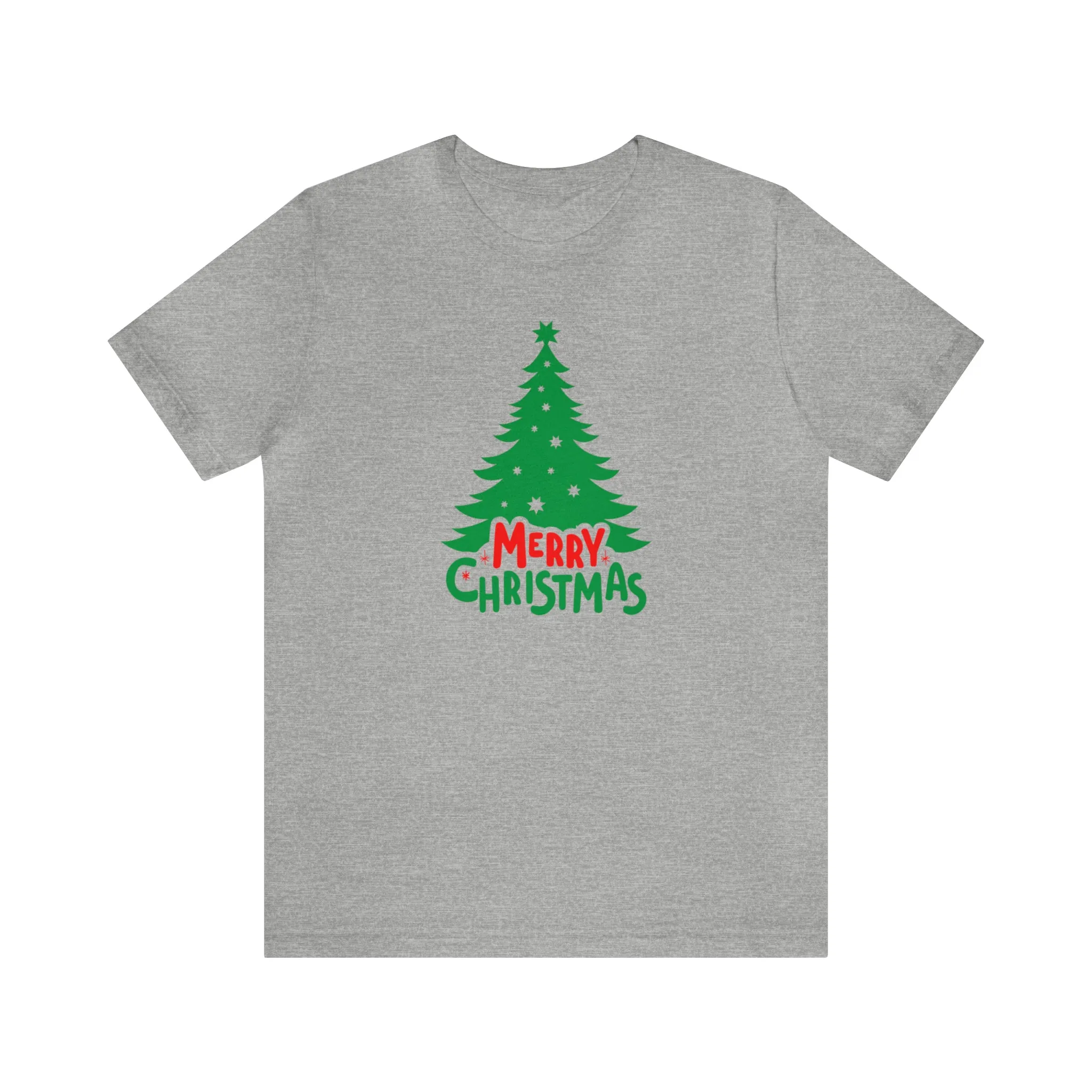 Merry Christmas Green Tree T-Shirt | Festive XMas Tee |  Bella Canvas 3001 Unisex | Happy Holidays Short Sleeve T-shirt