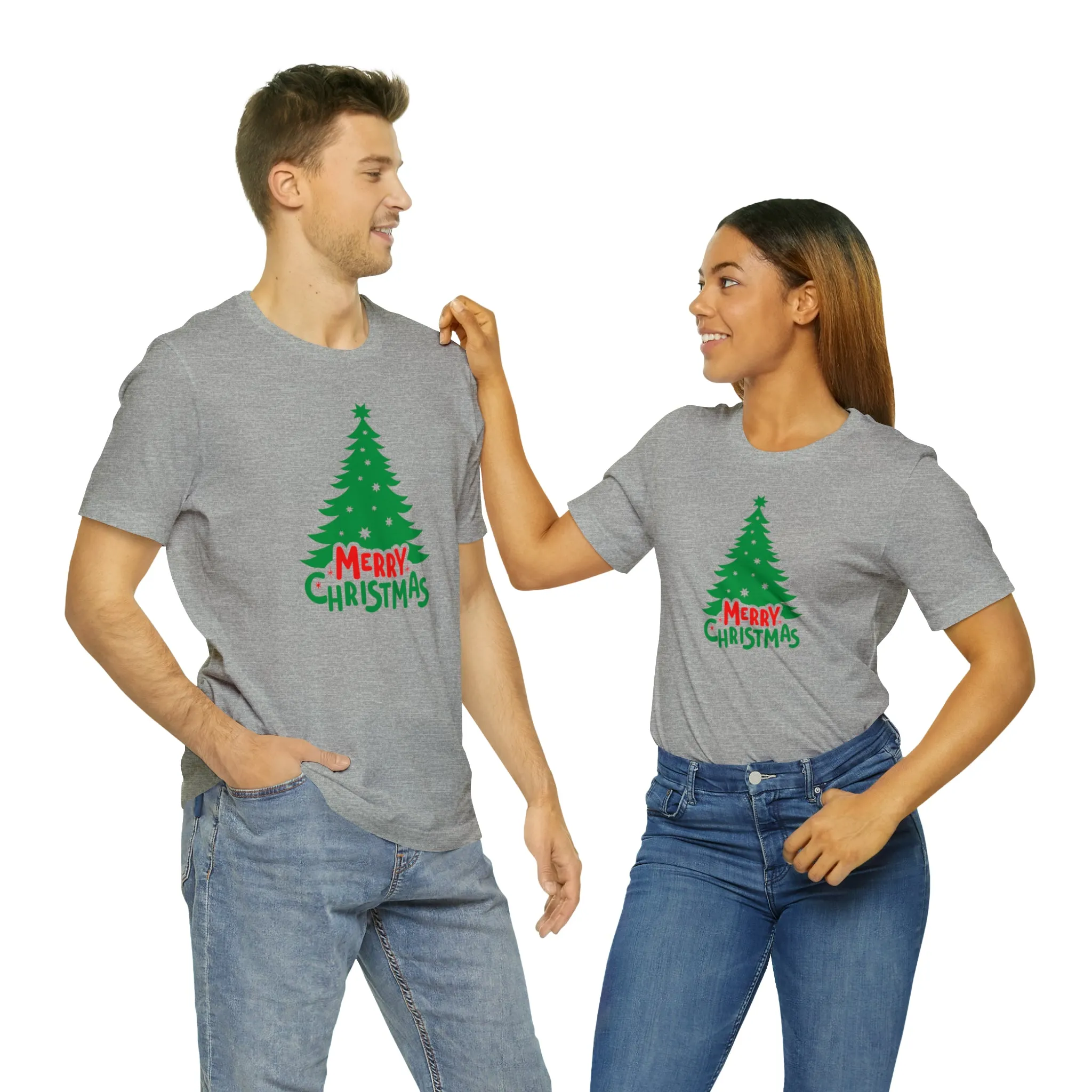 Merry Christmas Green Tree T-Shirt | Festive XMas Tee |  Bella Canvas 3001 Unisex | Happy Holidays Short Sleeve T-shirt