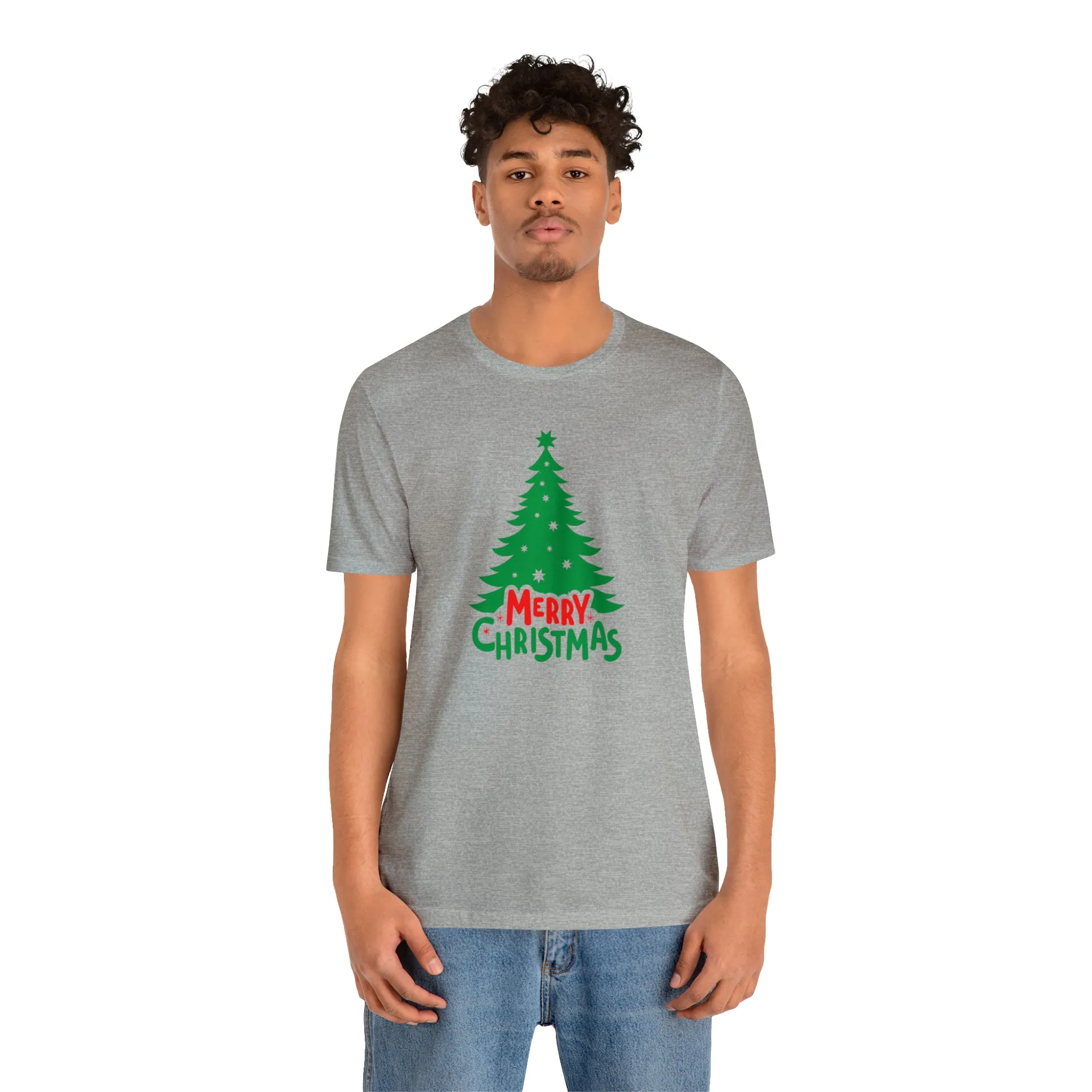 Merry Christmas Green Tree T-Shirt | Festive XMas Tee |  Bella Canvas 3001 Unisex | Happy Holidays Short Sleeve T-shirt