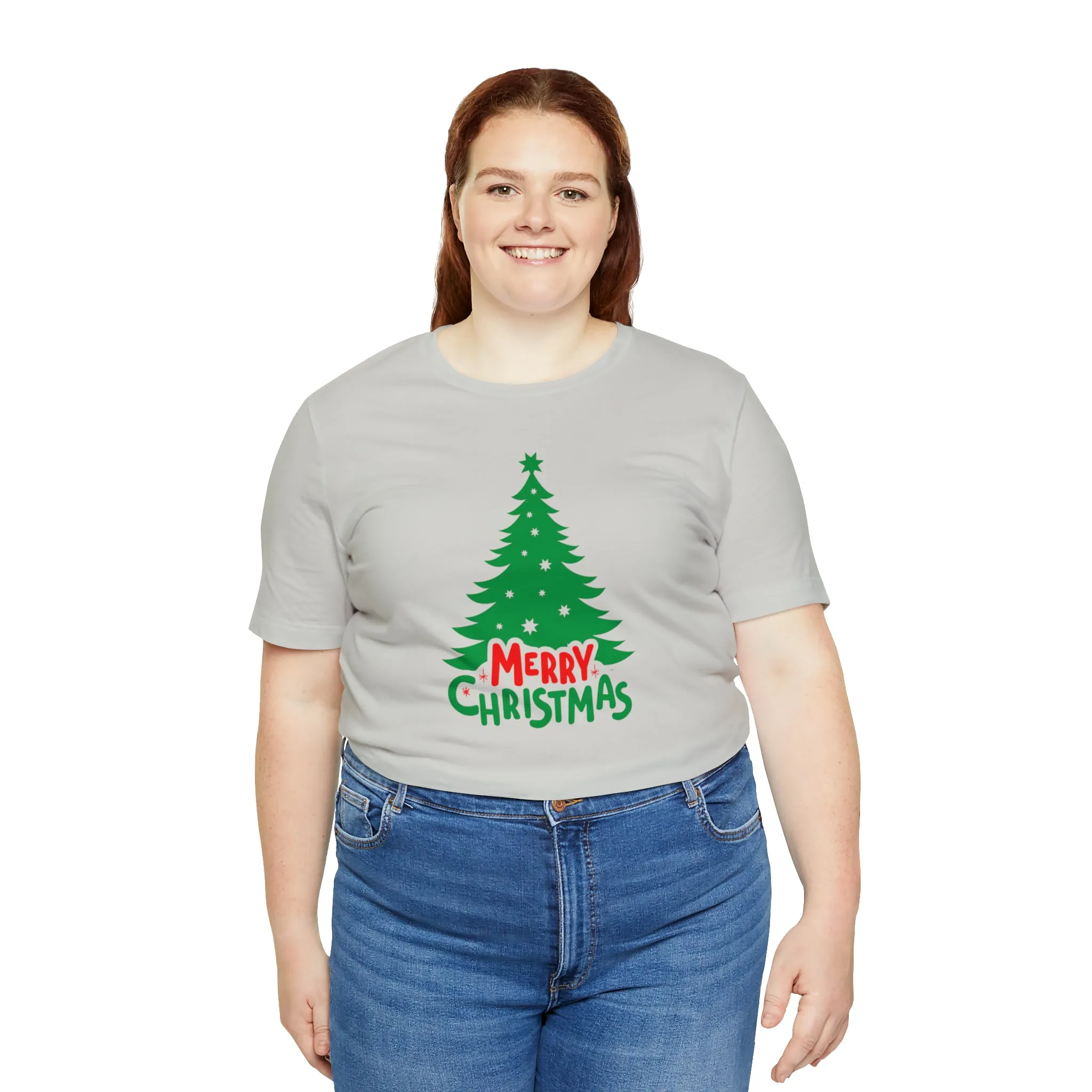 Merry Christmas Green Tree T-Shirt | Festive XMas Tee |  Bella Canvas 3001 Unisex | Happy Holidays Short Sleeve T-shirt