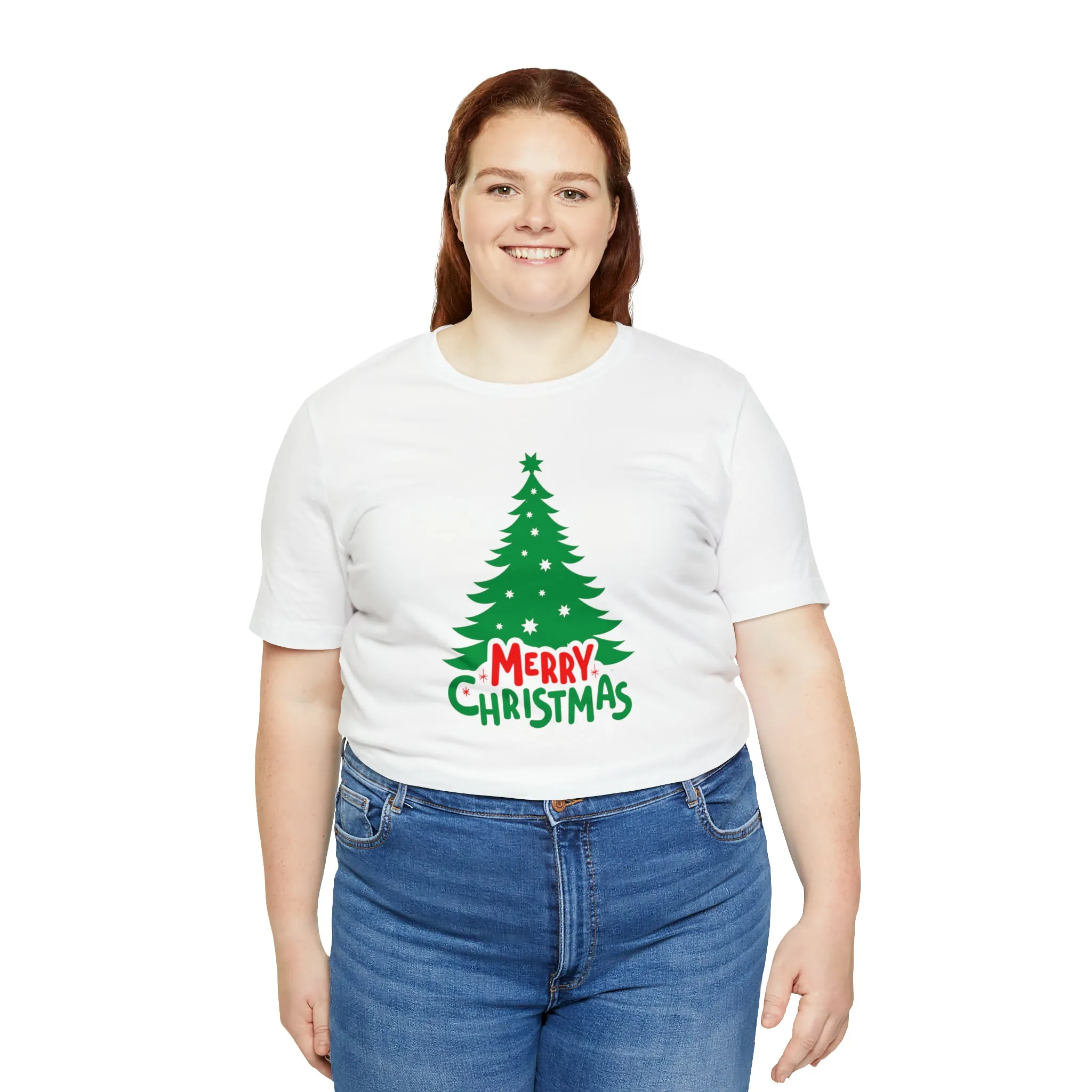 Merry Christmas Green Tree T-Shirt | Festive XMas Tee |  Bella Canvas 3001 Unisex | Happy Holidays Short Sleeve T-shirt