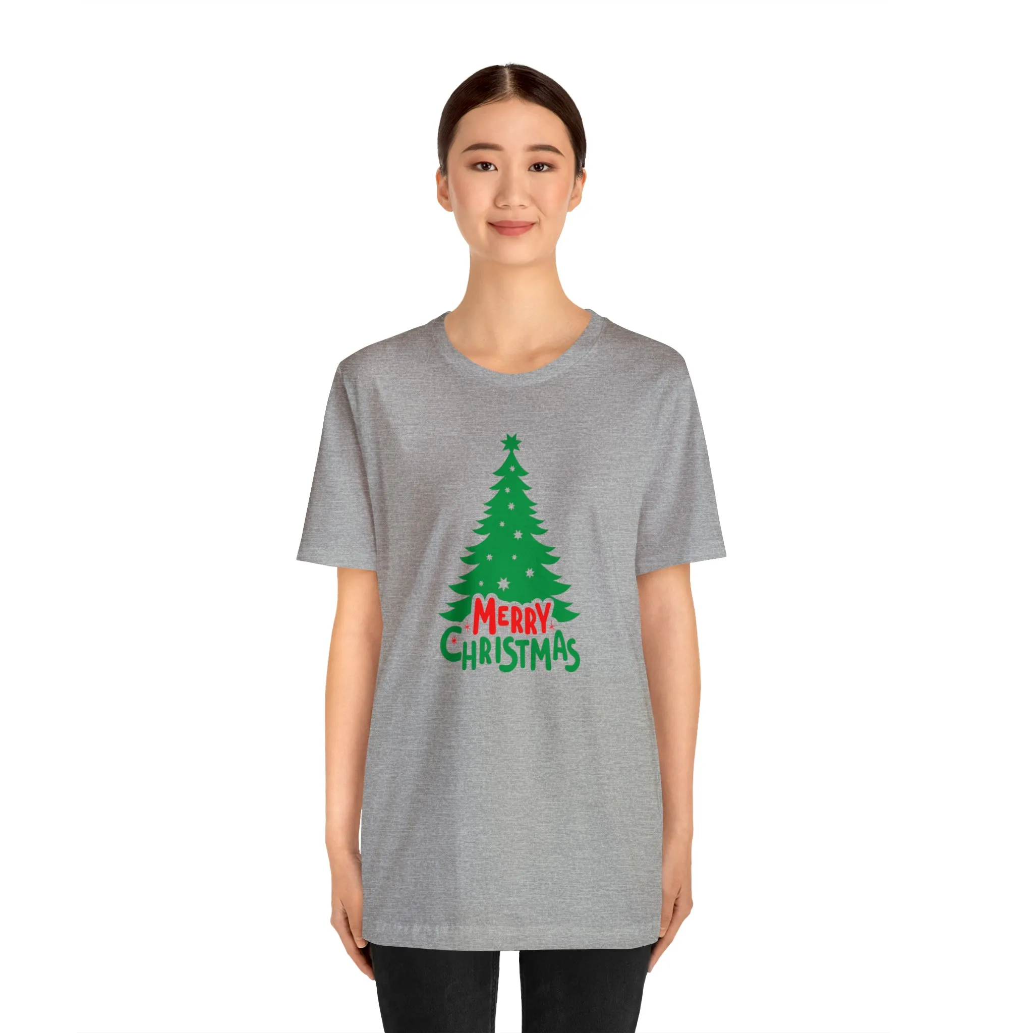 Merry Christmas Green Tree T-Shirt | Festive XMas Tee |  Bella Canvas 3001 Unisex | Happy Holidays Short Sleeve T-shirt