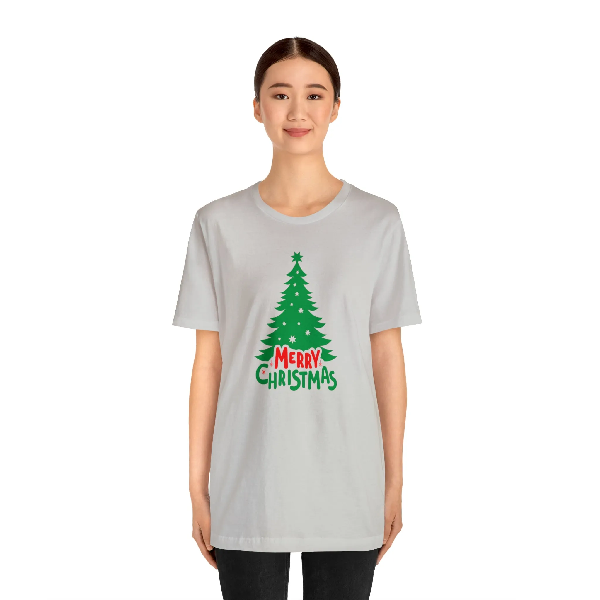 Merry Christmas Green Tree T-Shirt | Festive XMas Tee |  Bella Canvas 3001 Unisex | Happy Holidays Short Sleeve T-shirt