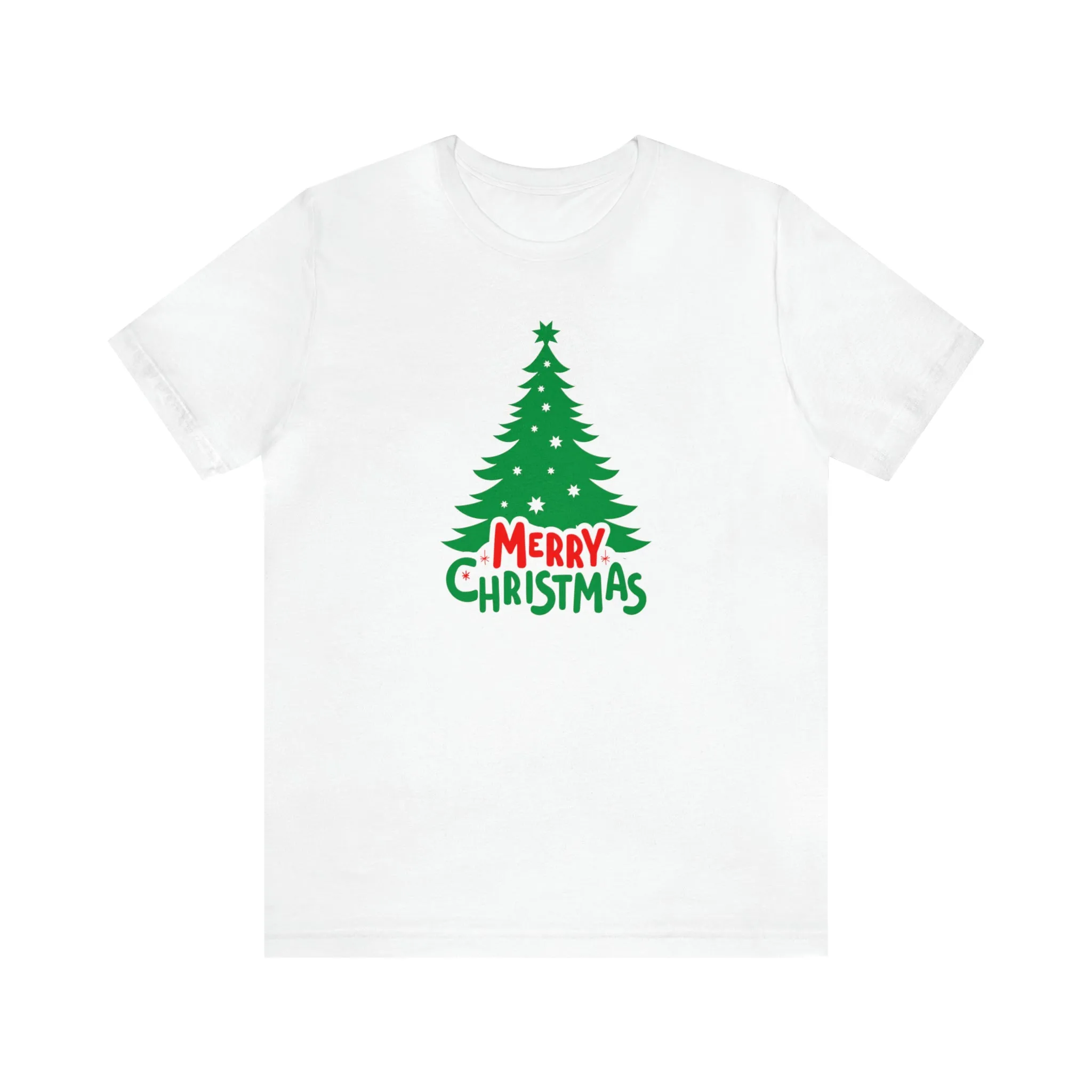 Merry Christmas Green Tree T-Shirt | Festive XMas Tee |  Bella Canvas 3001 Unisex | Happy Holidays Short Sleeve T-shirt