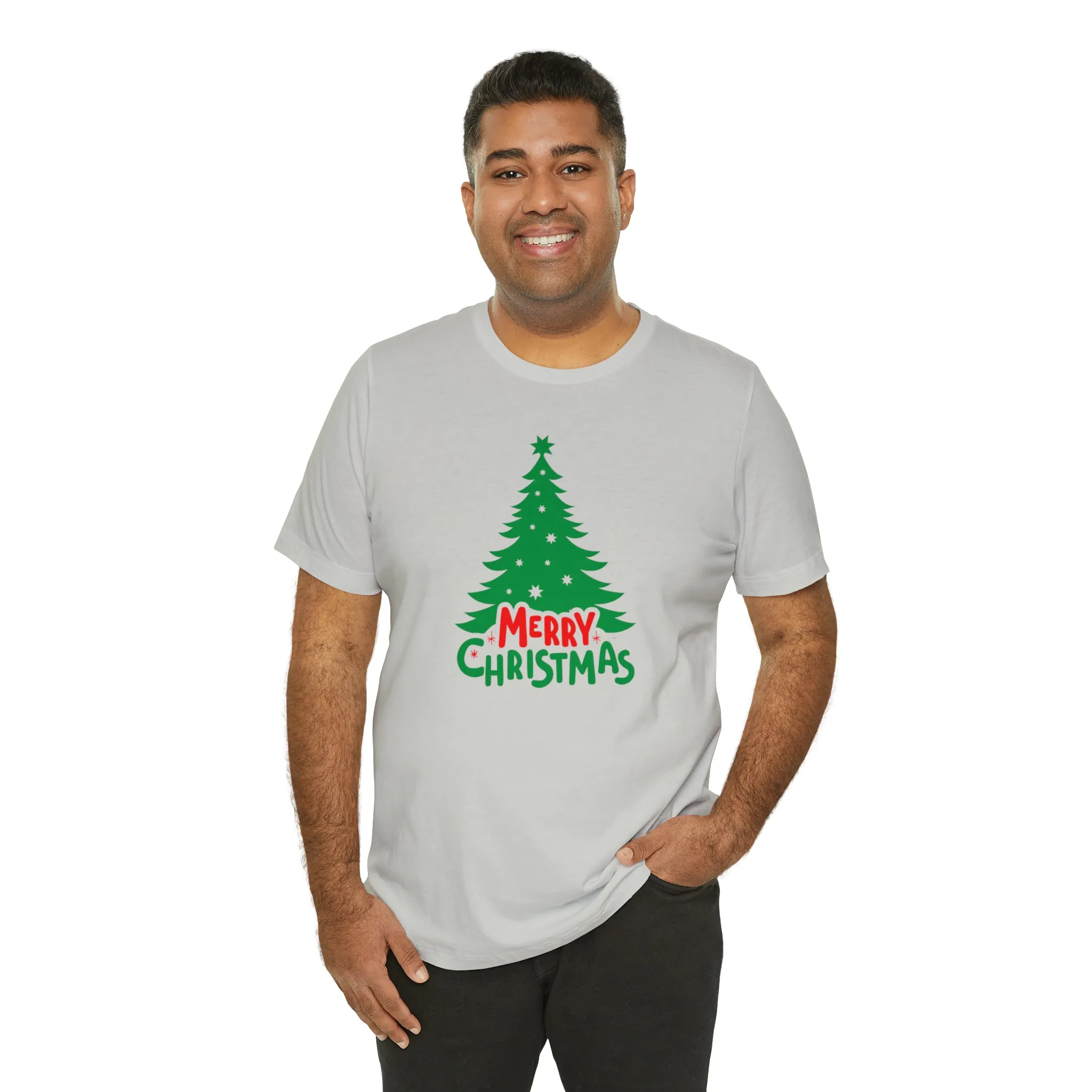 Merry Christmas Green Tree T-Shirt | Festive XMas Tee |  Bella Canvas 3001 Unisex | Happy Holidays Short Sleeve T-shirt