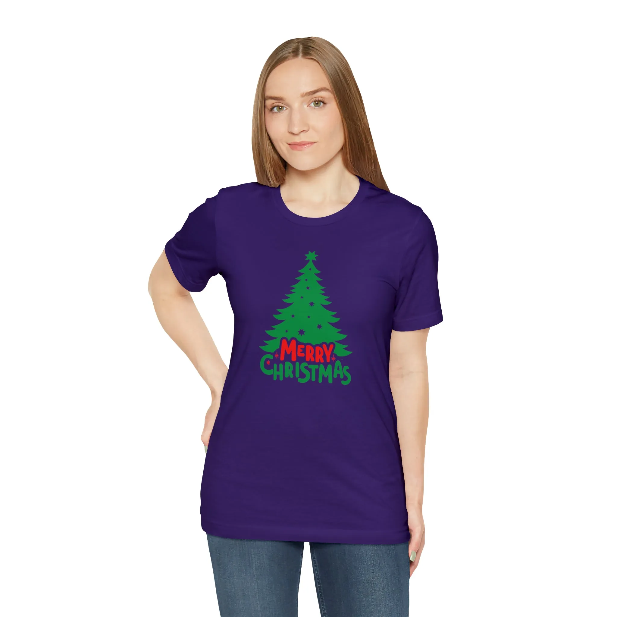 Merry Christmas Green Tree T-Shirt | Festive XMas Tee |  Bella Canvas 3001 Unisex | Happy Holidays Short Sleeve T-shirt